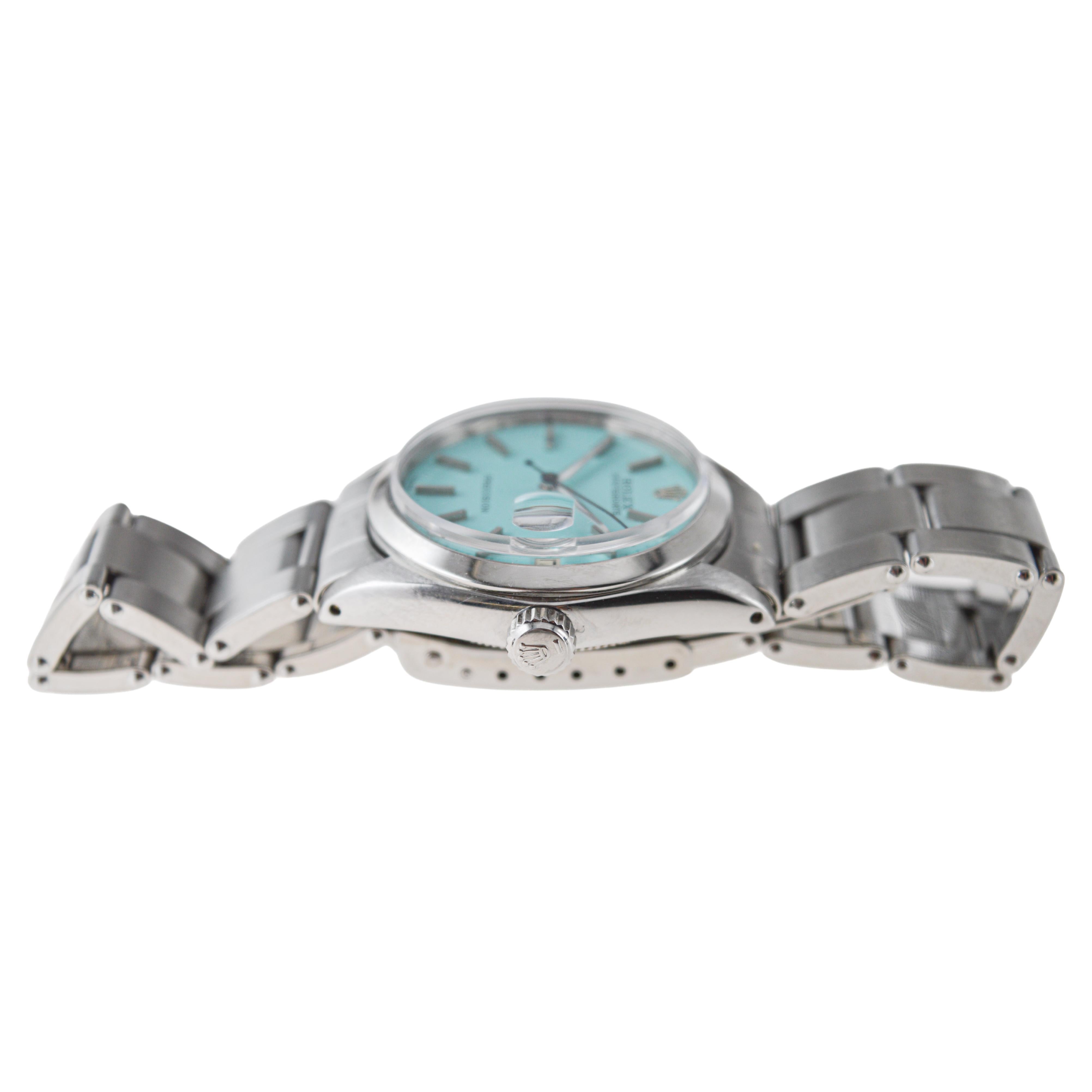 Rolex Steel Oysterdate Mid Size with Custom Blue Dial 1961 Original Sticker For Sale 7
