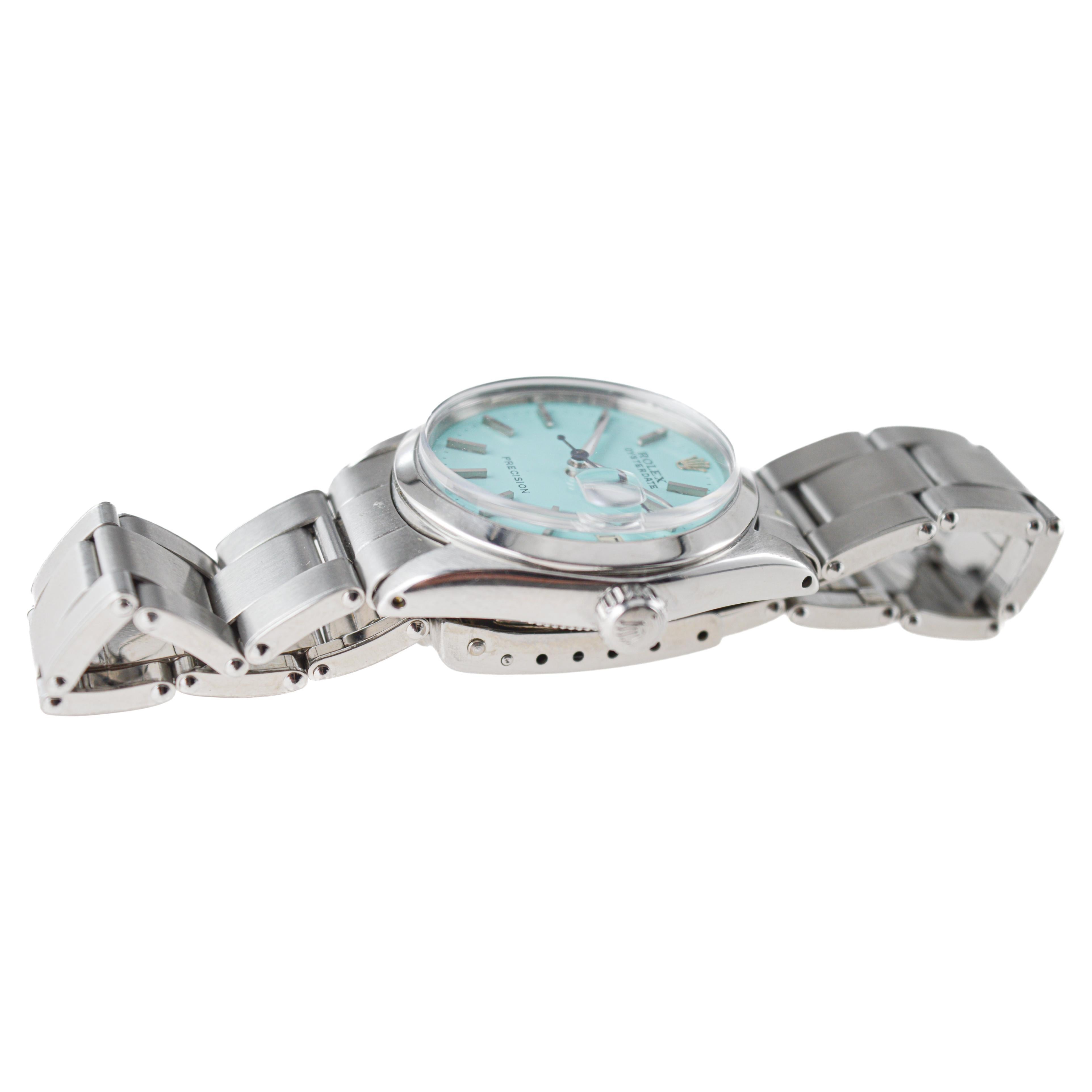Rolex Steel Oysterdate Mid Size with Custom Blue Dial 1961 Original Sticker For Sale 8
