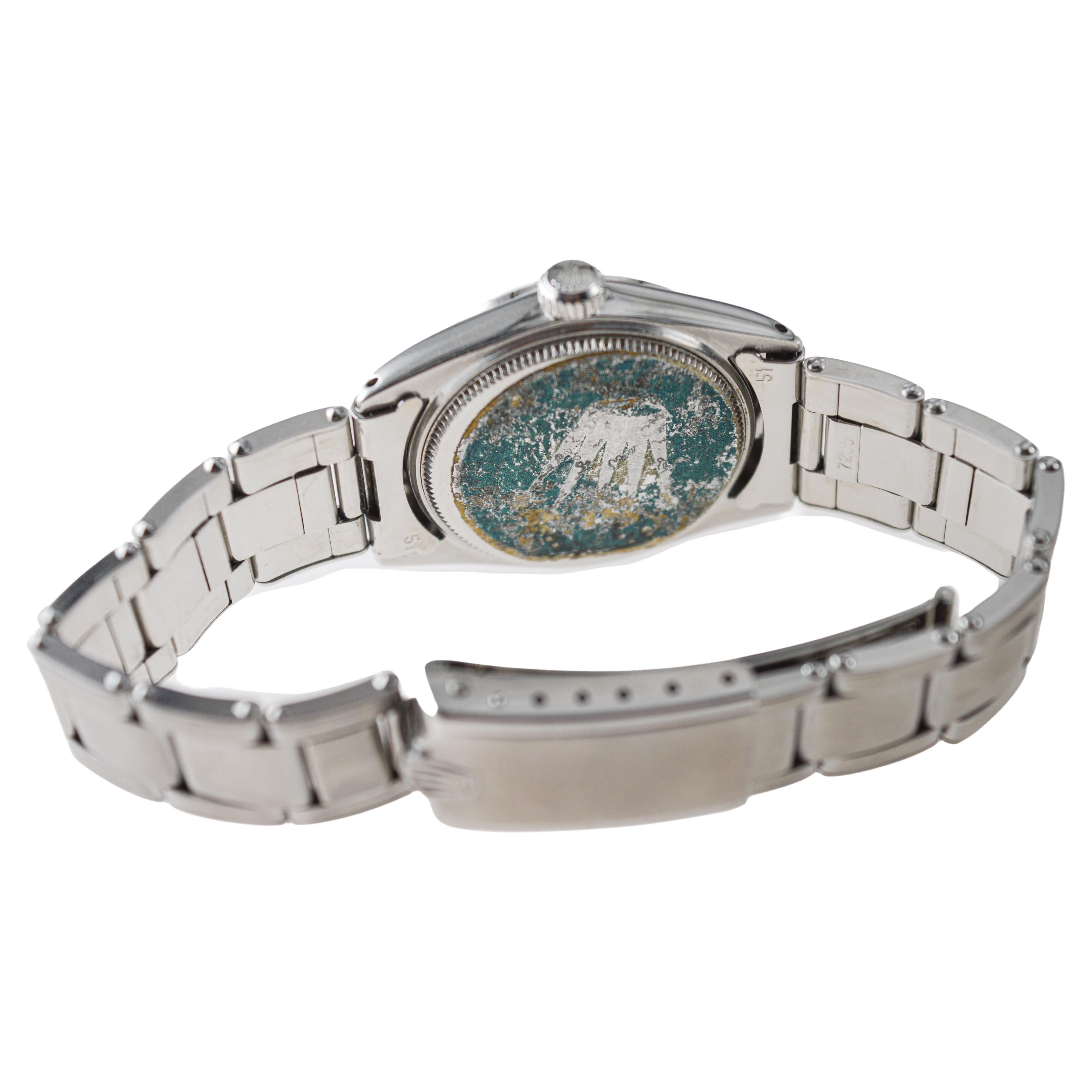 Rolex Steel Oysterdate Mid Size with Custom Blue Dial 1961 Original Sticker For Sale 9