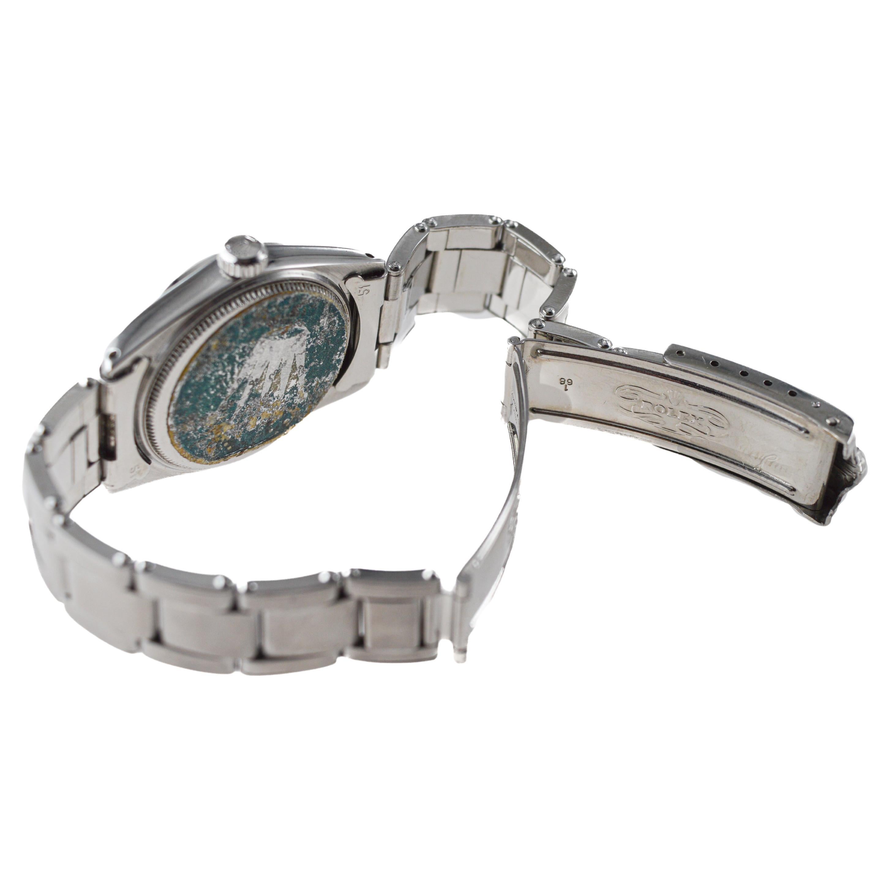 Rolex Stahl Oysterdate Mid Size mit maßgefertigtem blauem Zifferblatt 1961 Original Sticker 9