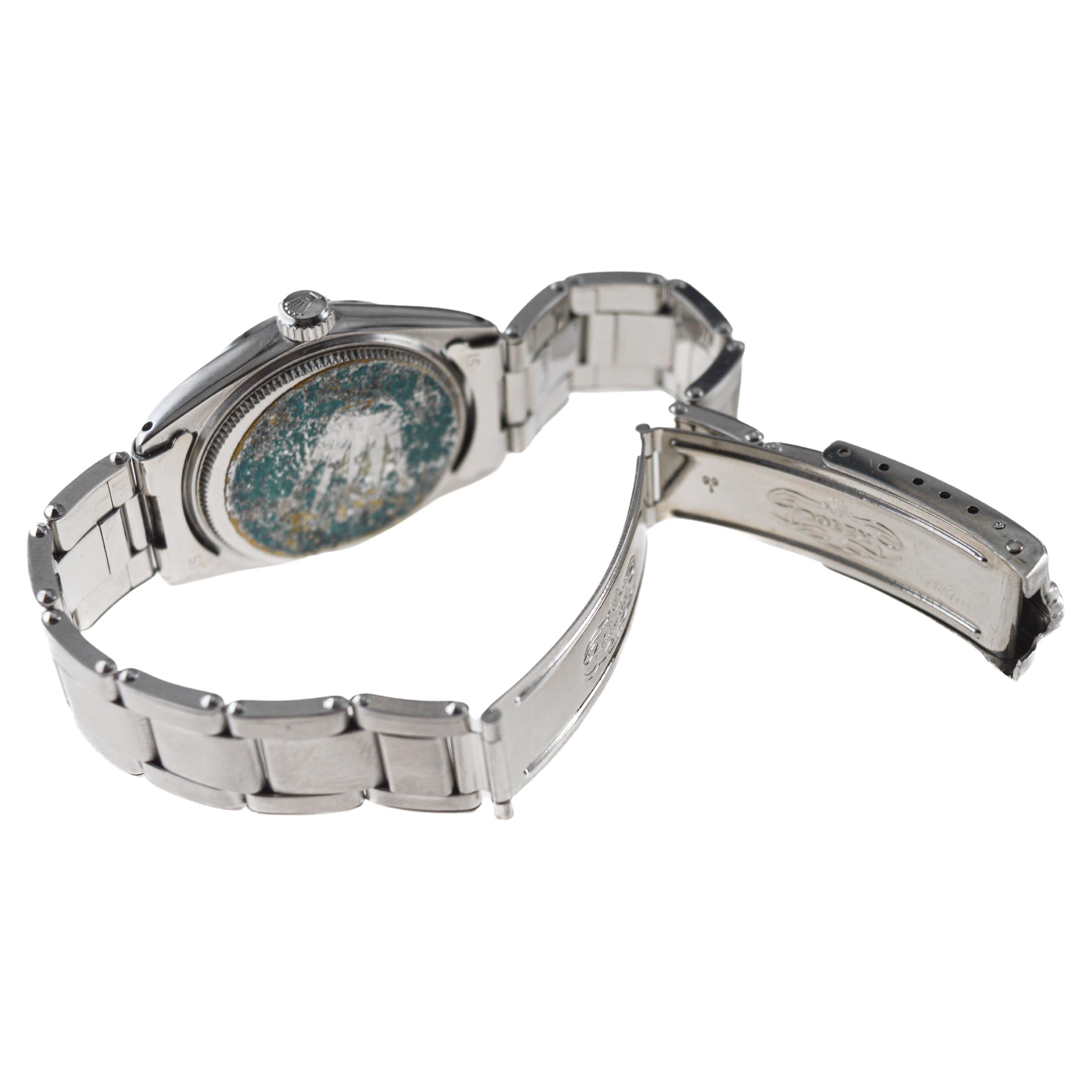 Rolex Stahl Oysterdate Mid Size mit maßgefertigtem blauem Zifferblatt 1961 Original Sticker 10