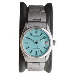 Rolex Stahl Oysterdate Mid Size mit maßgefertigtem blauem Zifferblatt 1961 Original Sticker