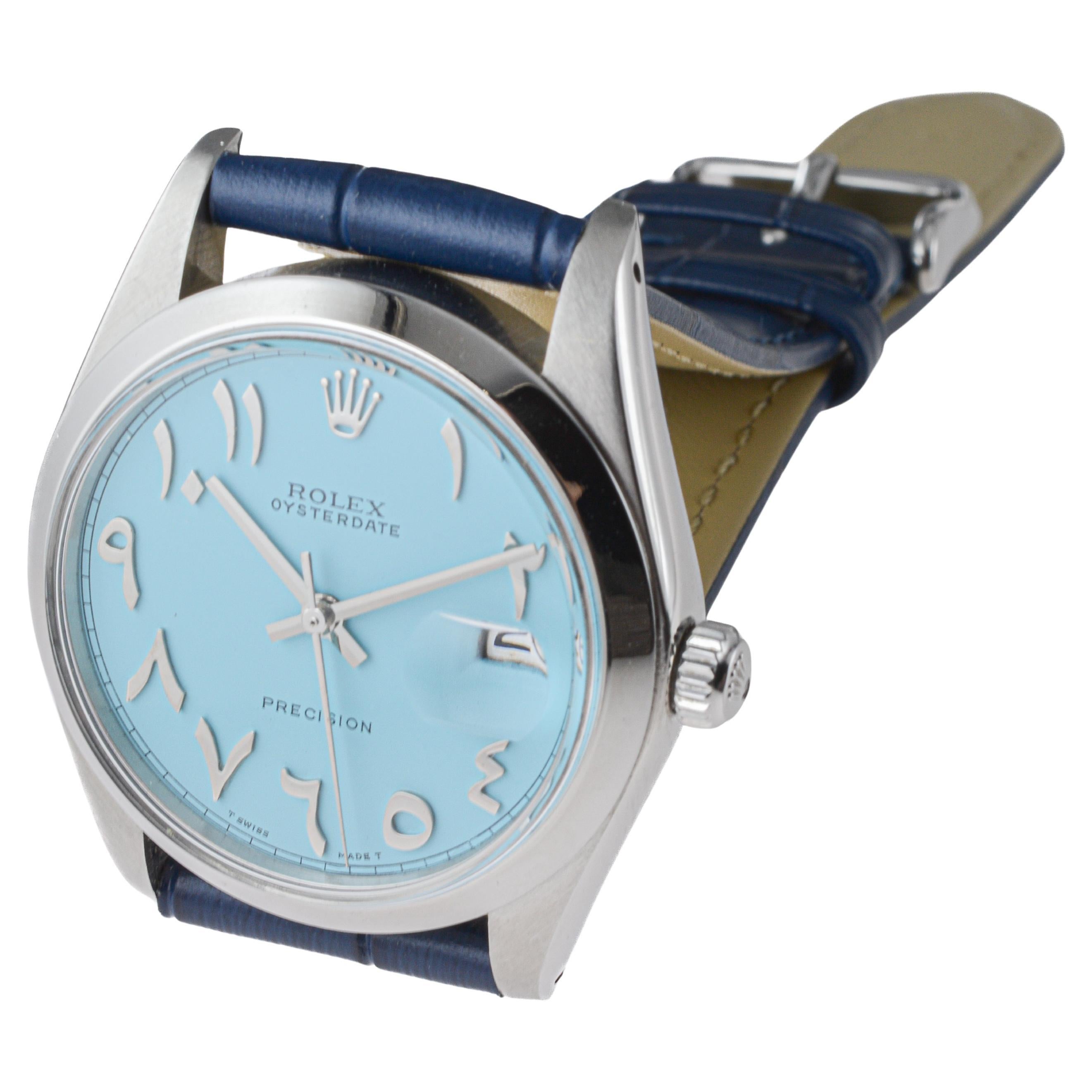 Rolex Steel Oysterdate with Custom Blue with Persian Numbers circa, 1960's For Sale 5