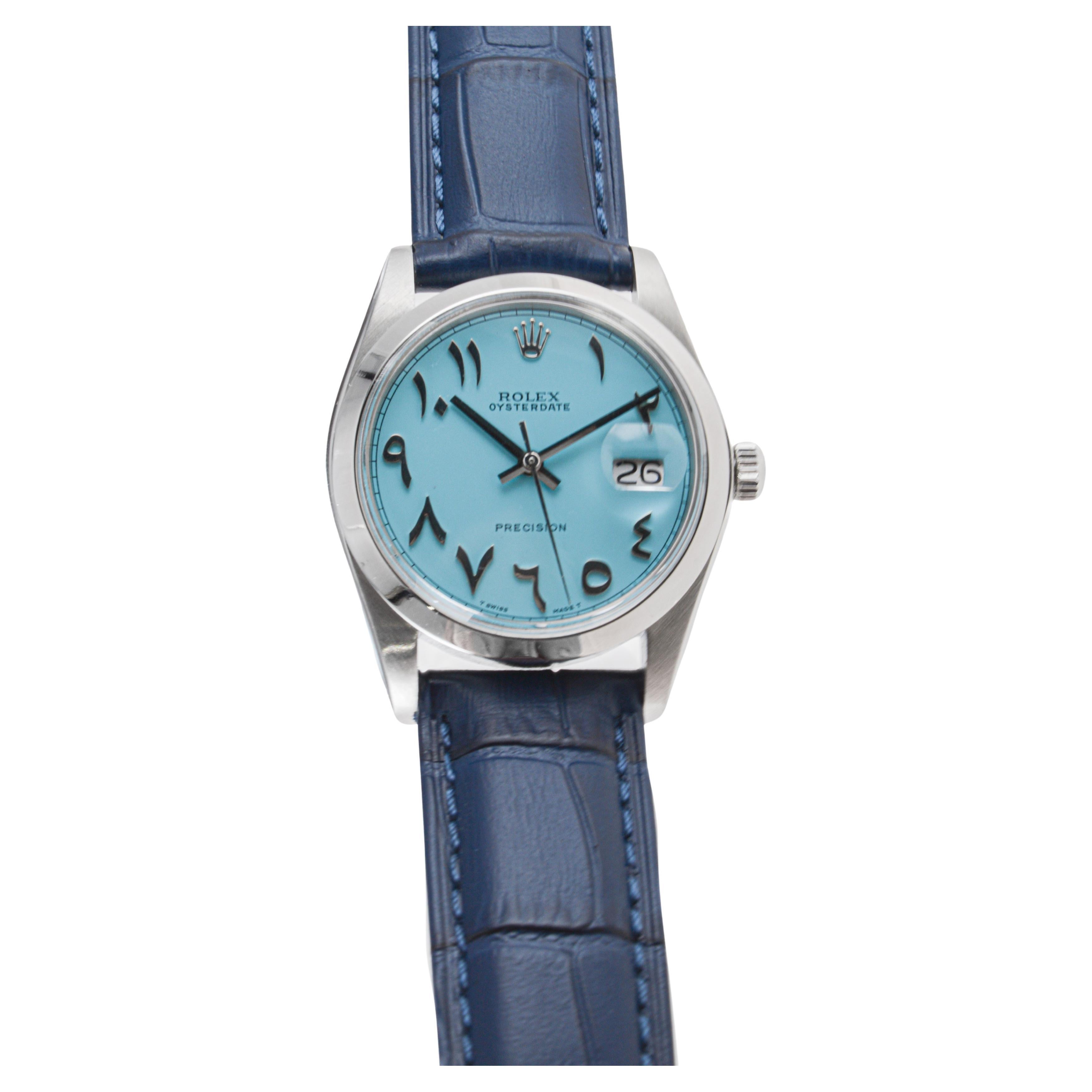 Rolex Steel Oysterdate with Custom Blue with Persian Numbers circa, 1960's For Sale 1