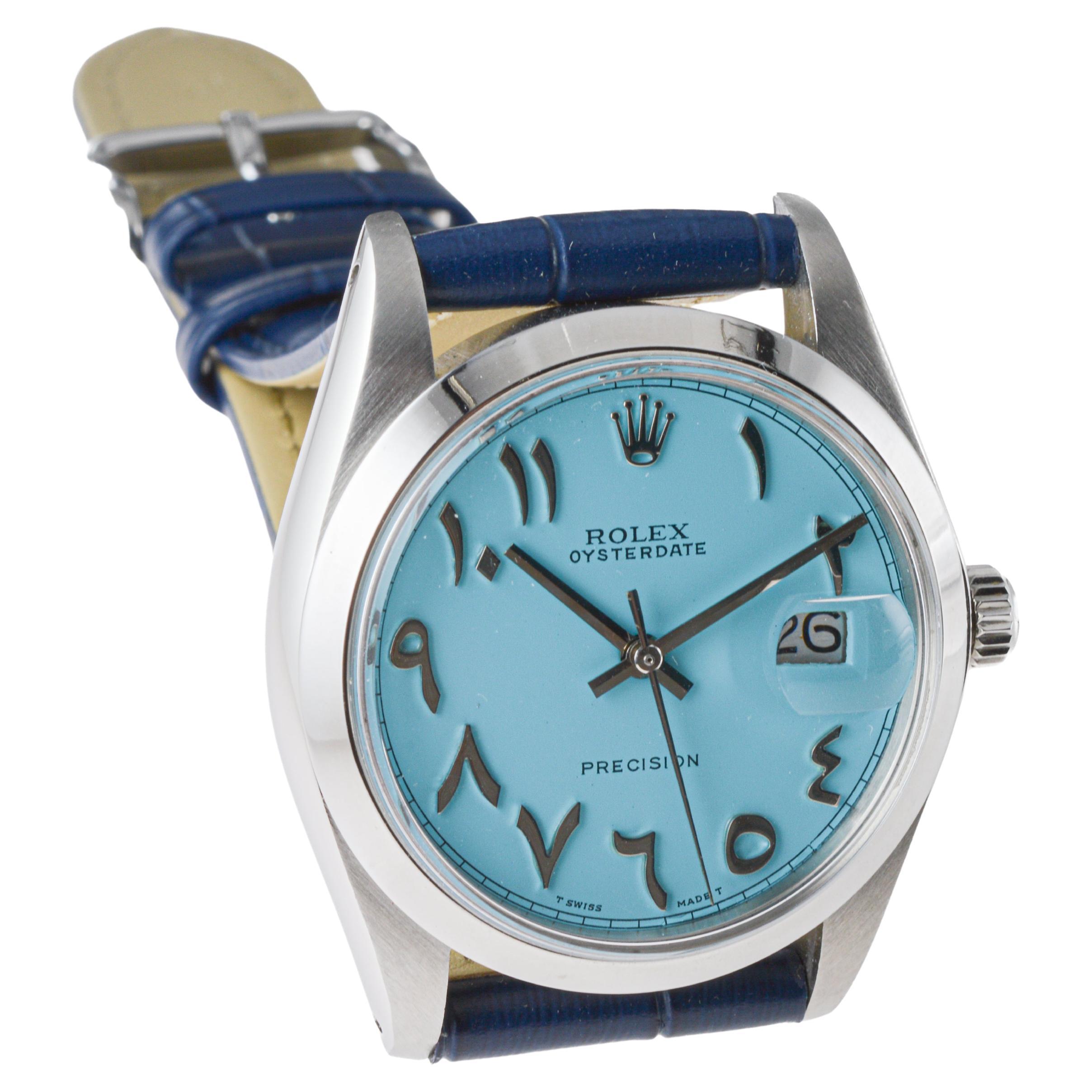 Rolex Steel Oysterdate with Custom Blue with Persian Numbers circa, 1960's For Sale 2