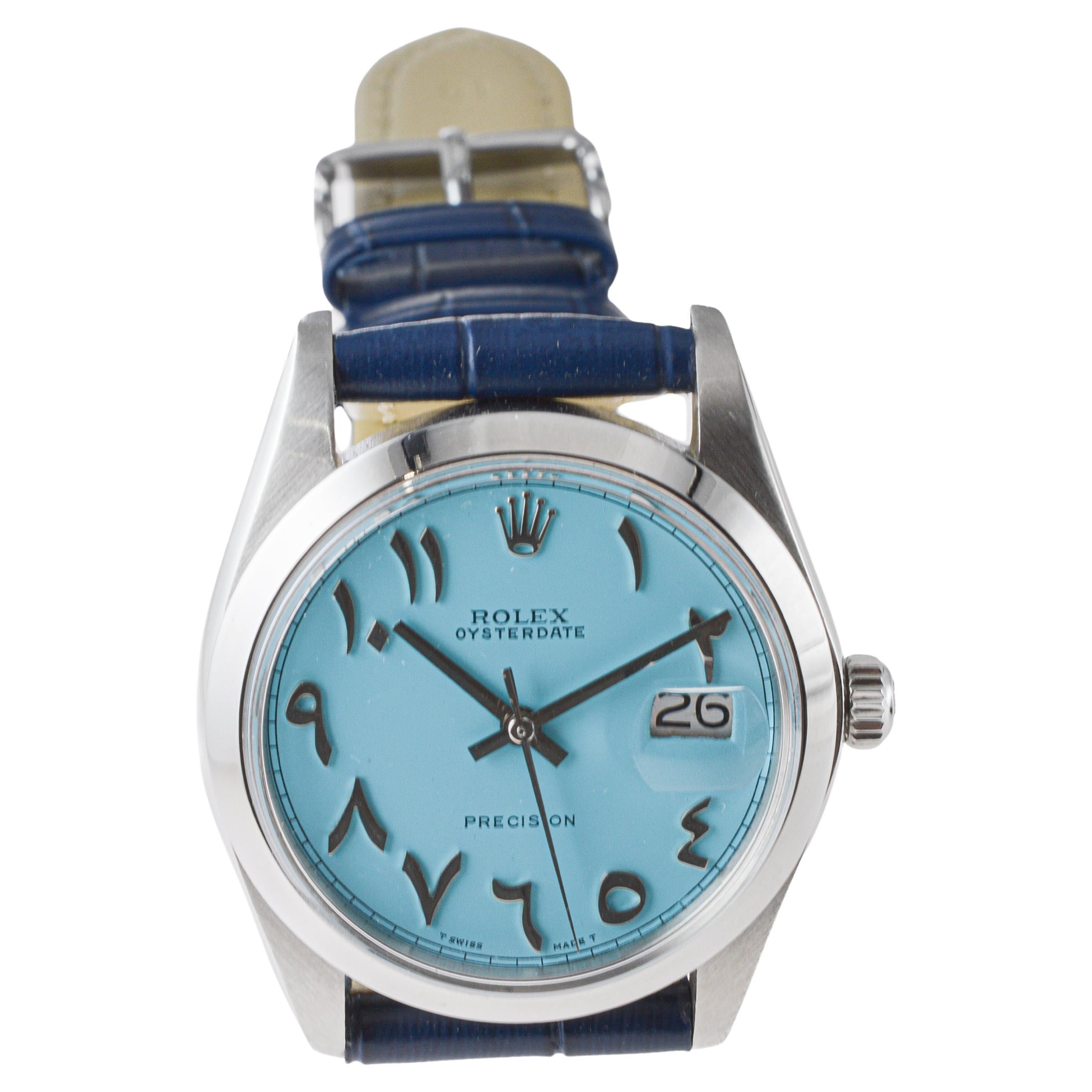 Rolex Steel Oysterdate with Custom Blue with Persian Numbers circa, 1960's For Sale 3