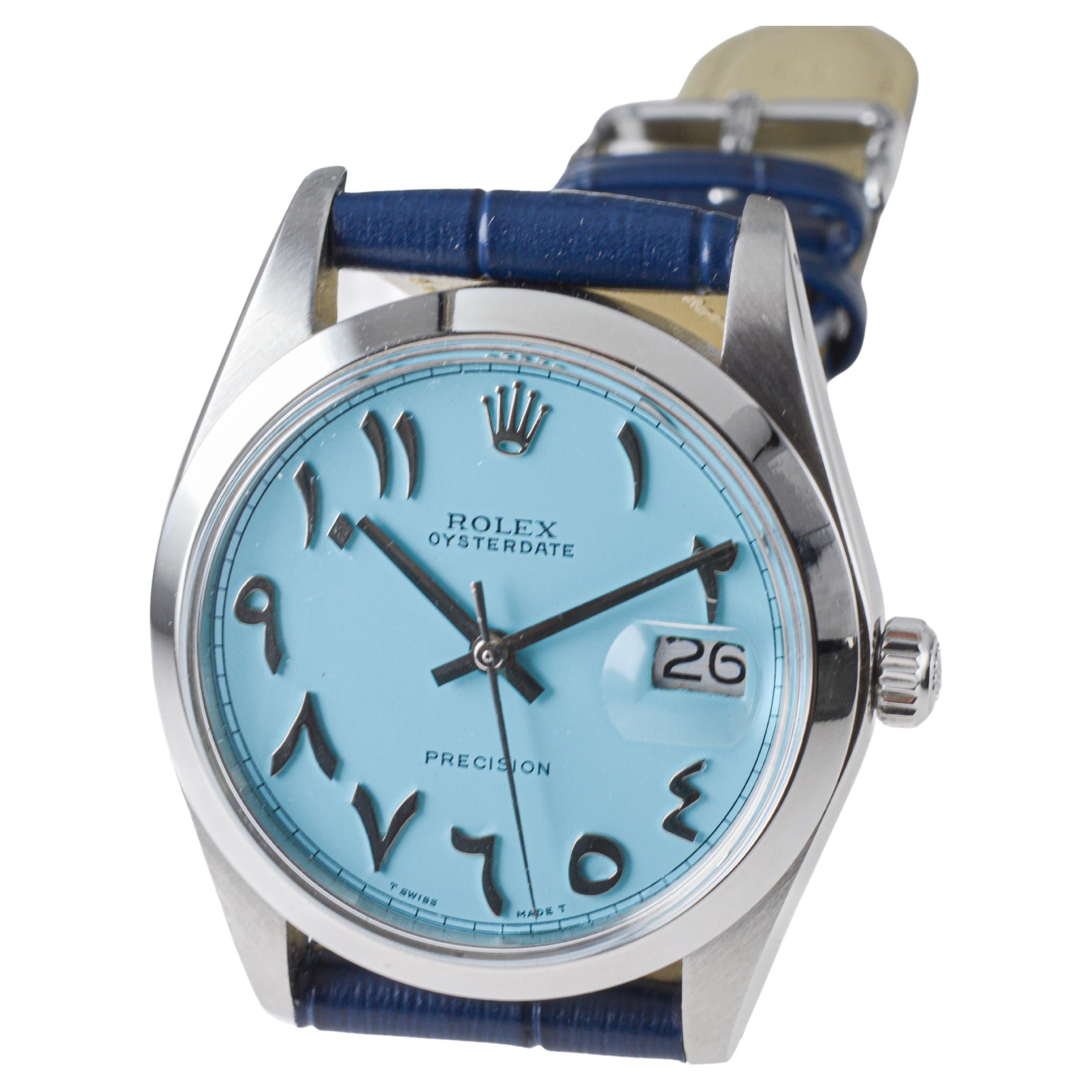 Rolex Steel Oysterdate with Custom Blue with Persian Numbers circa, 1960's For Sale 4