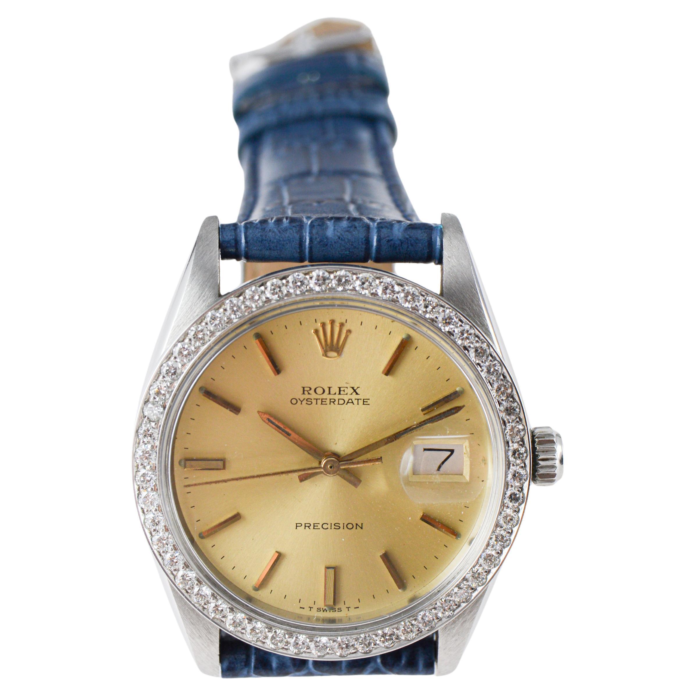 Rolex Steel Oysterdate mit CUSTOM MADE Diamant-Lünette und Original-Zifferblatt 1970er Jahre im Angebot 5