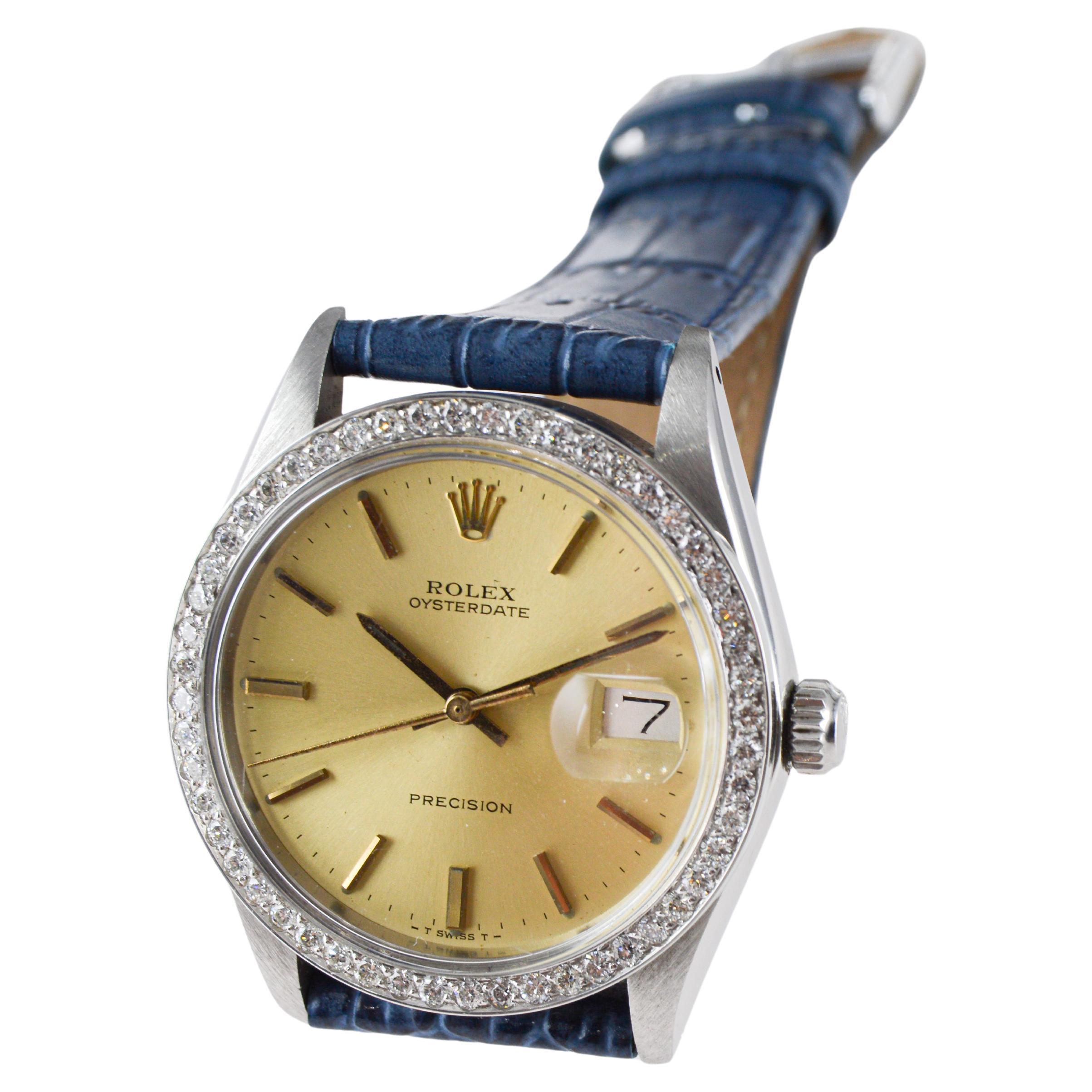 Rolex Steel Oysterdate mit CUSTOM MADE Diamant-Lünette und Original-Zifferblatt 1970er Jahre im Angebot 6