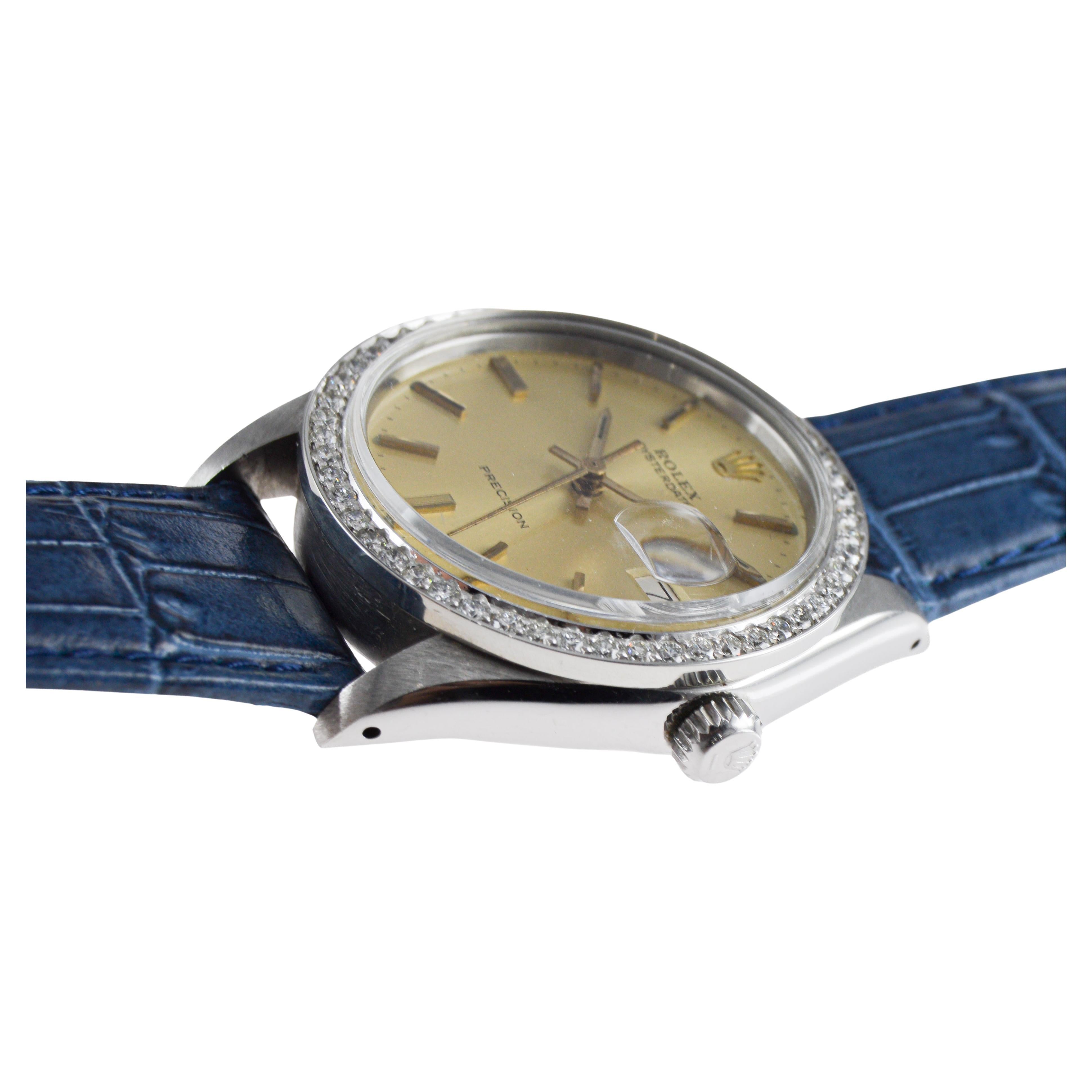 Rolex Steel Oysterdate mit CUSTOM MADE Diamant-Lünette und Original-Zifferblatt 1970er Jahre im Angebot 7