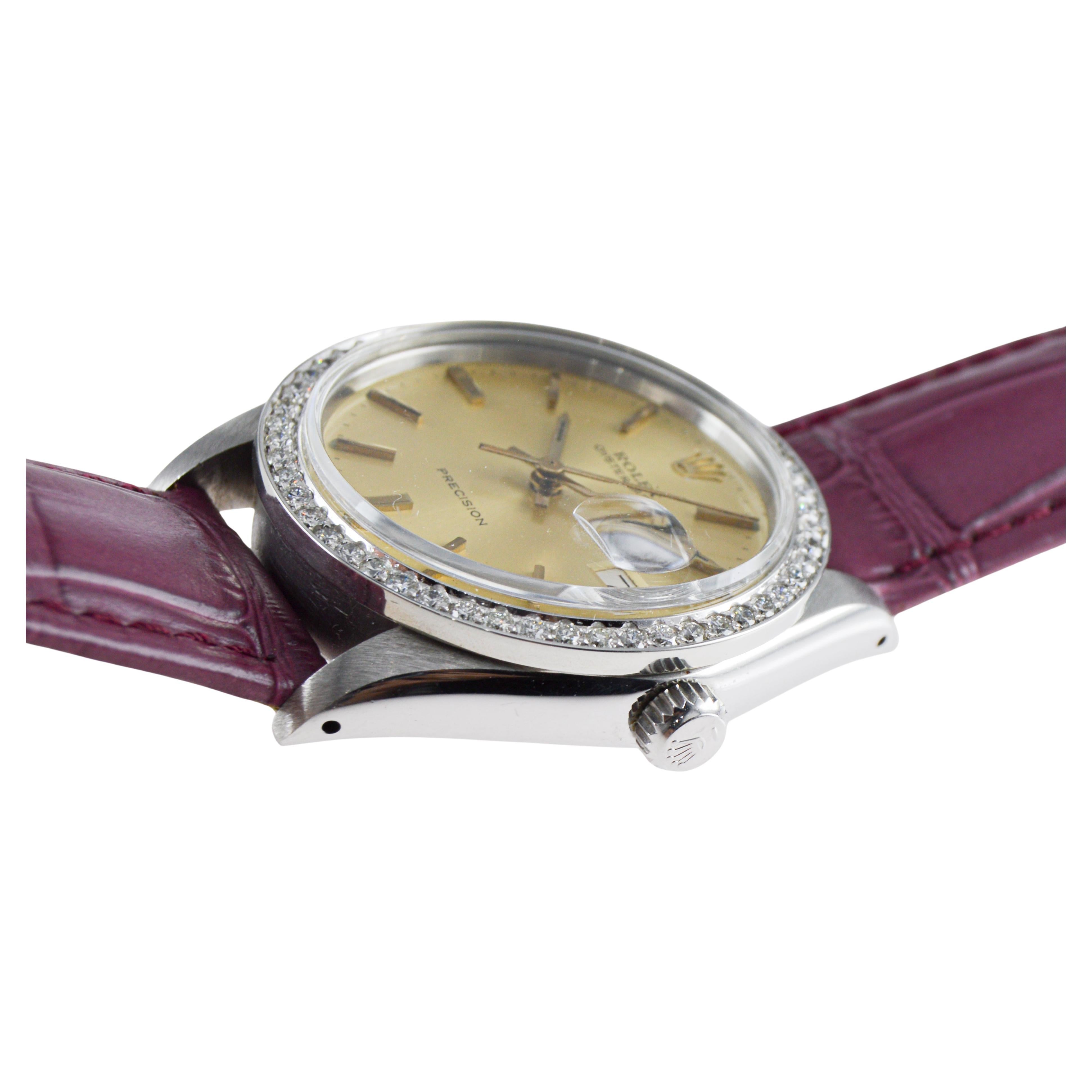 Rolex Oysterdate de acero con bisel de diamantes hecho a medida y esfera original Años 70 en venta 9