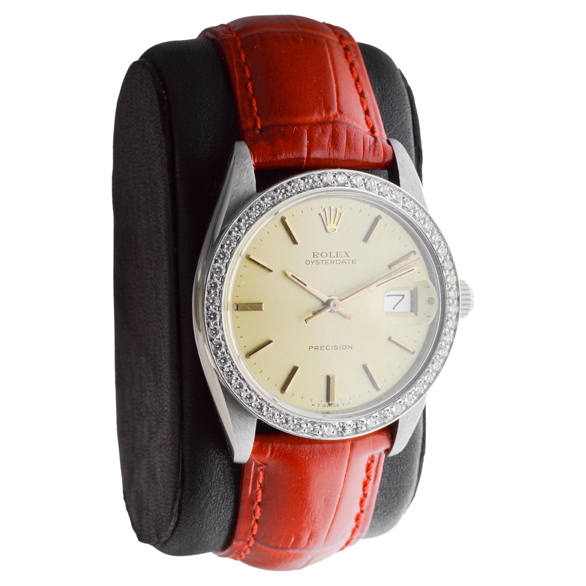 Rolex Oysterdate de acero con bisel de diamantes hecho a medida y esfera original Años 70 Moderno en venta