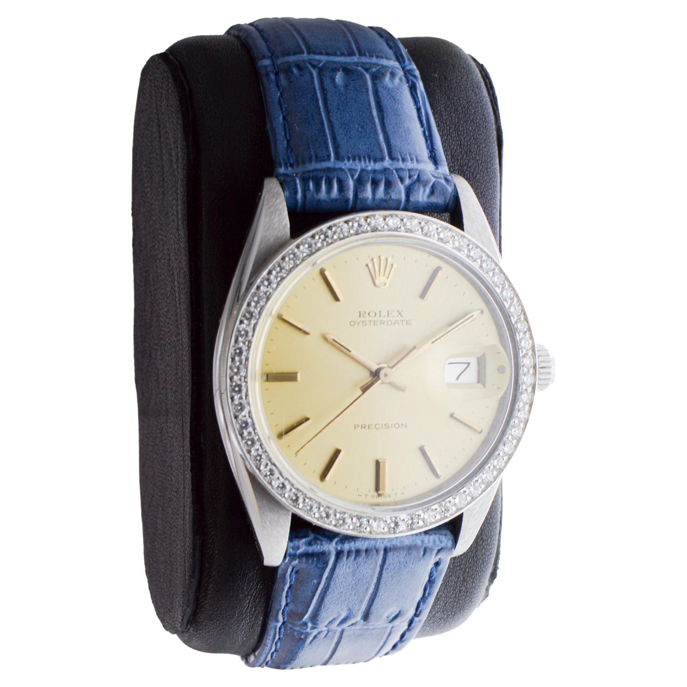 Rolex Steel Oysterdate mit CUSTOM MADE Diamant-Lünette und Original-Zifferblatt 1970er Jahre (Moderne) im Angebot