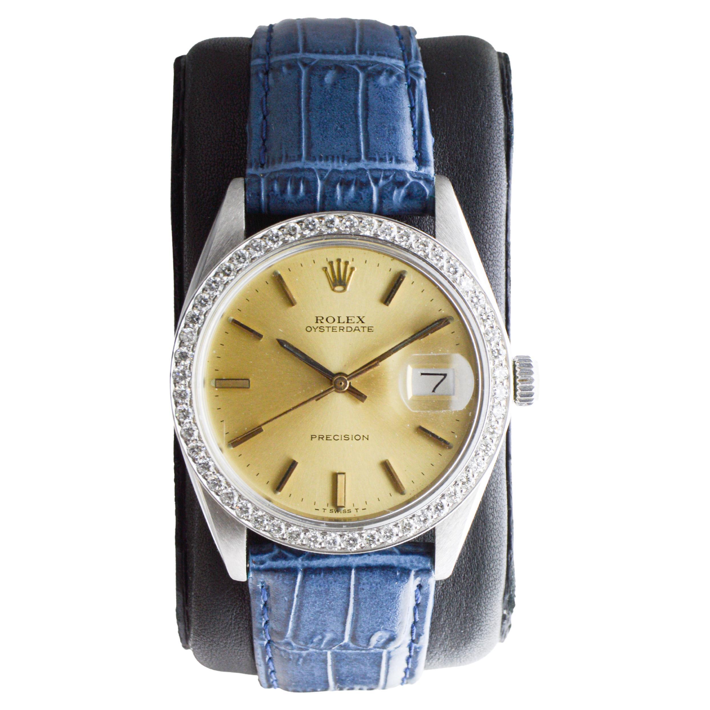 Rolex Steel Oysterdate mit CUSTOM MADE Diamant-Lünette und Original-Zifferblatt 1970er Jahre im Zustand „Hervorragend“ im Angebot in Long Beach, CA