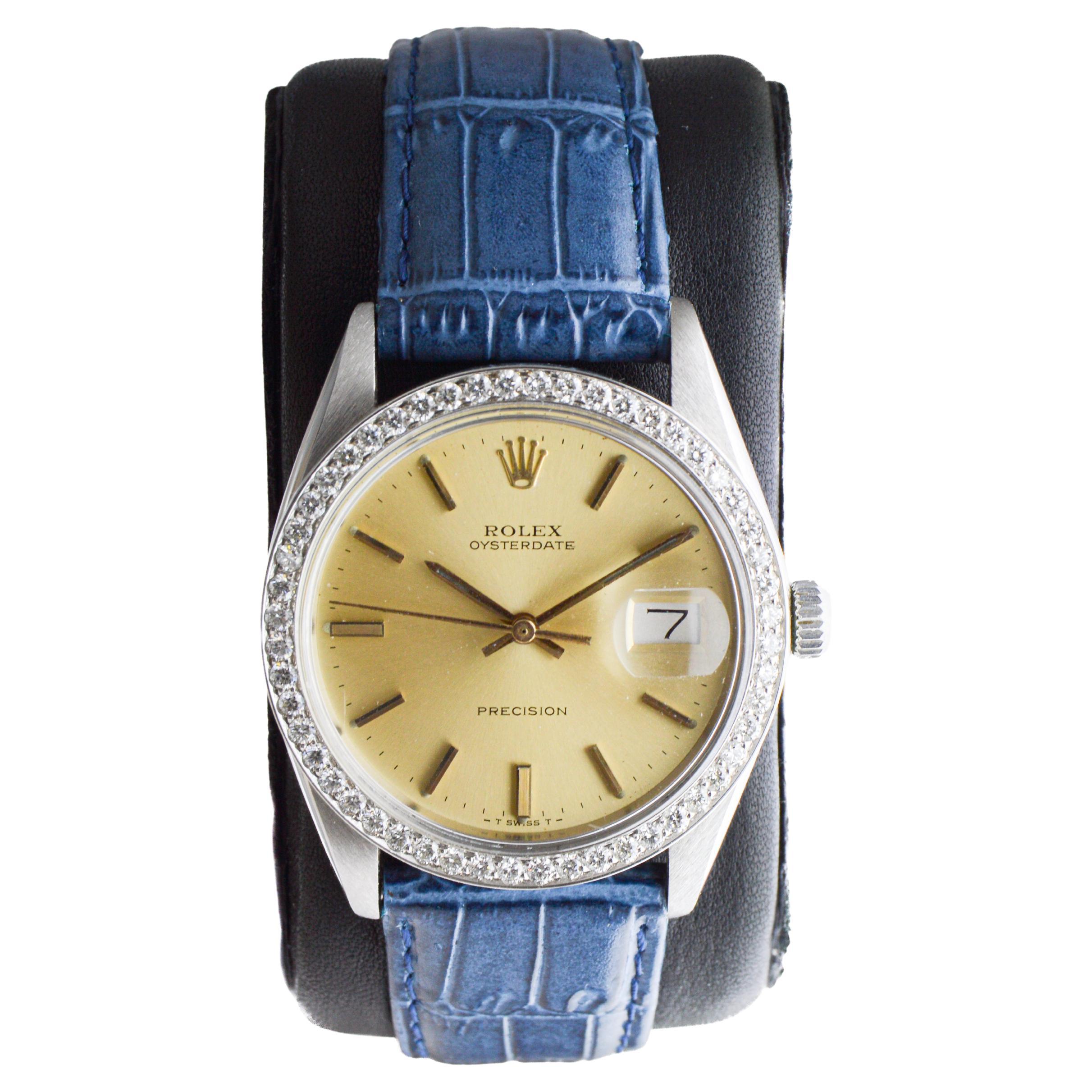 Rolex Steel Oysterdate mit CUSTOM MADE Diamant-Lünette und Original-Zifferblatt 1970er Jahre für Damen oder Herren im Angebot