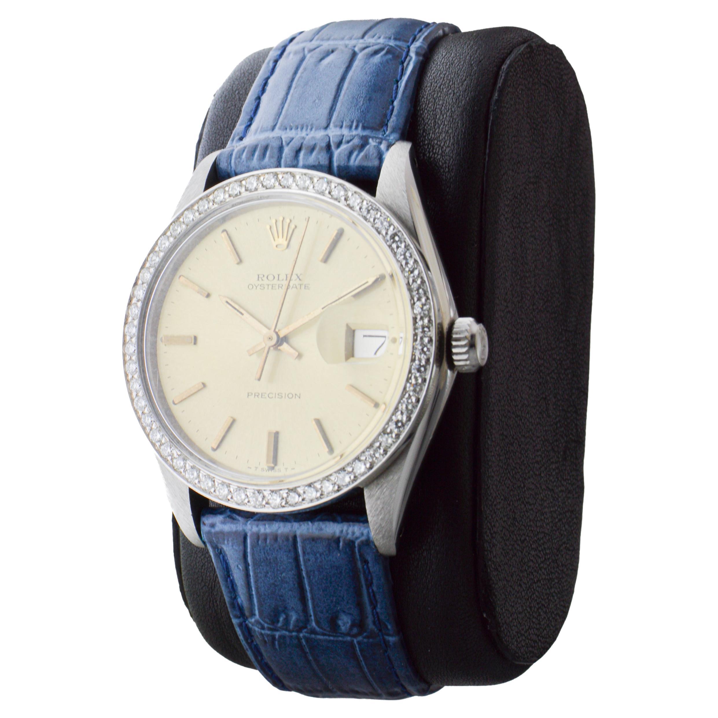 Rolex Steel Oysterdate mit CUSTOM MADE Diamant-Lünette und Original-Zifferblatt 1970er Jahre im Angebot 1