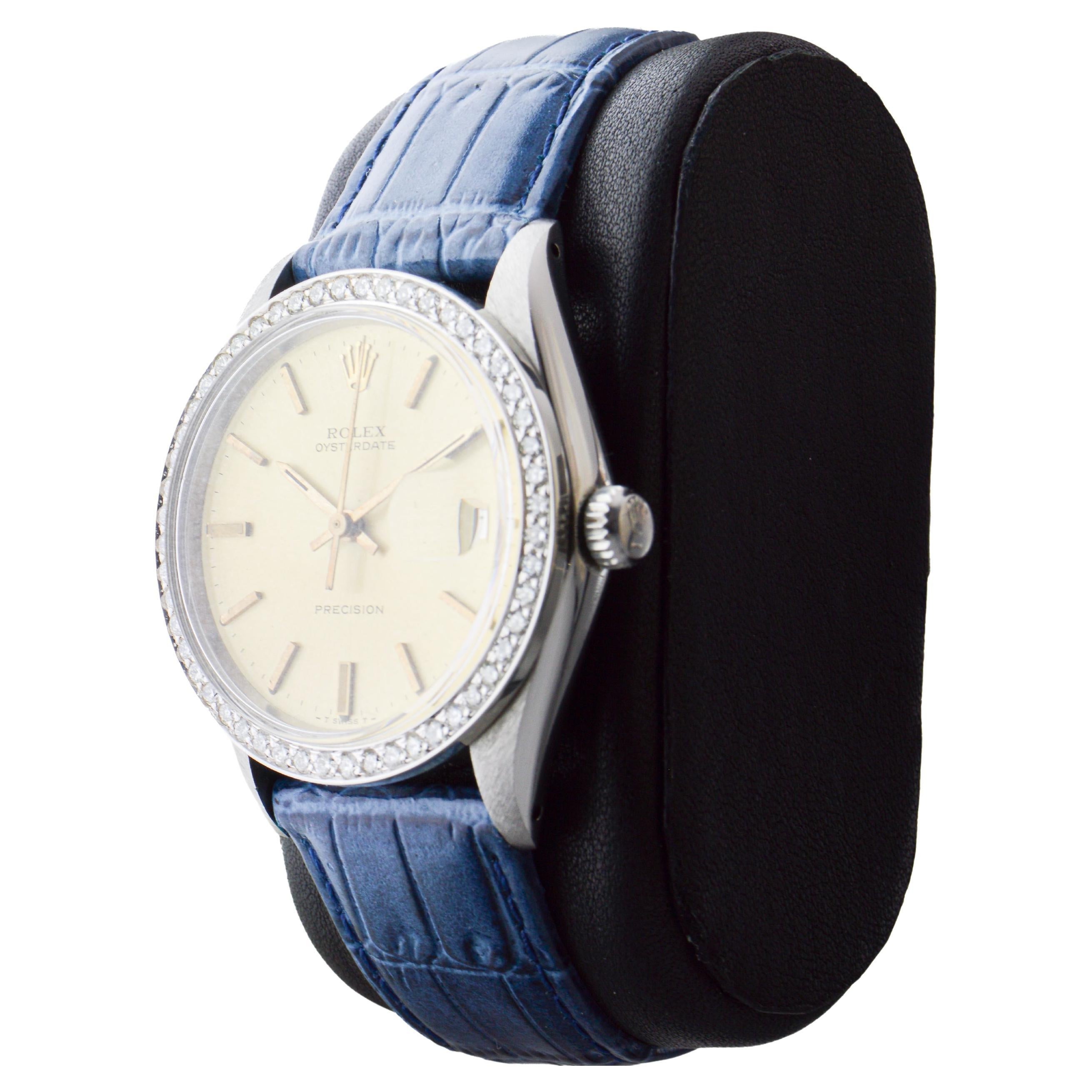 Rolex Steel Oysterdate mit CUSTOM MADE Diamant-Lünette und Original-Zifferblatt 1970er Jahre im Angebot 2