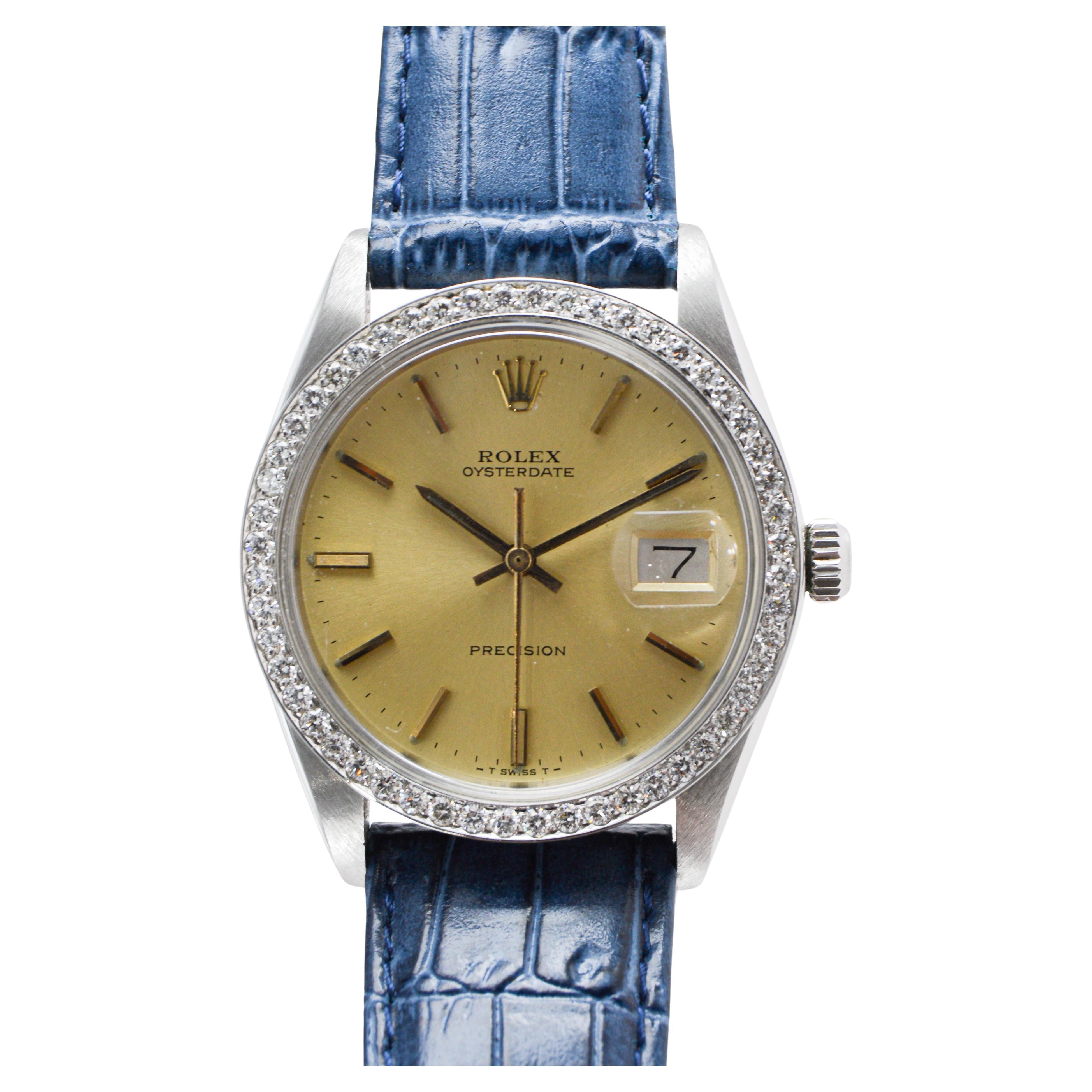 Rolex Steel Oysterdate mit CUSTOM MADE Diamant-Lünette und Original-Zifferblatt 1970er Jahre im Angebot 3