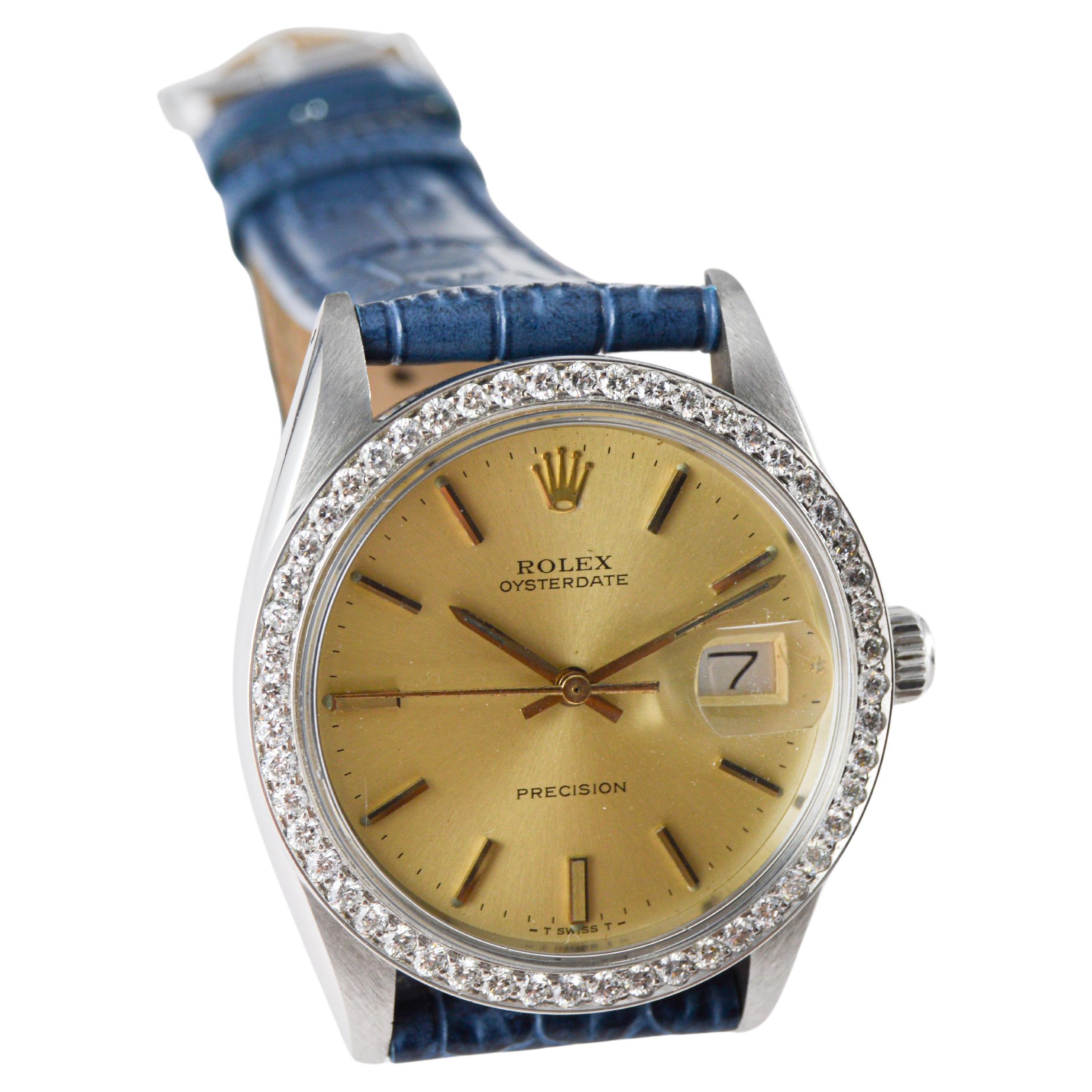 Rolex Steel Oysterdate mit CUSTOM MADE Diamant-Lünette und Original-Zifferblatt 1970er Jahre im Angebot 4