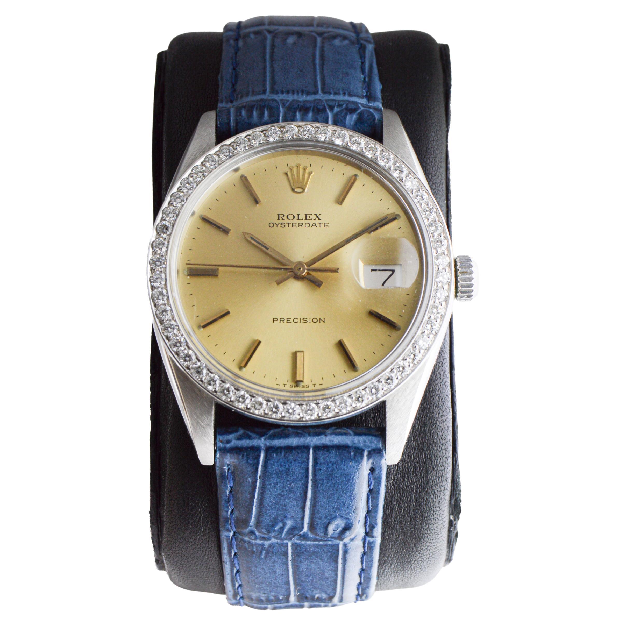 Rolex Steel Oysterdate mit CUSTOM MADE Diamant-Lünette und Original-Zifferblatt 1970er Jahre