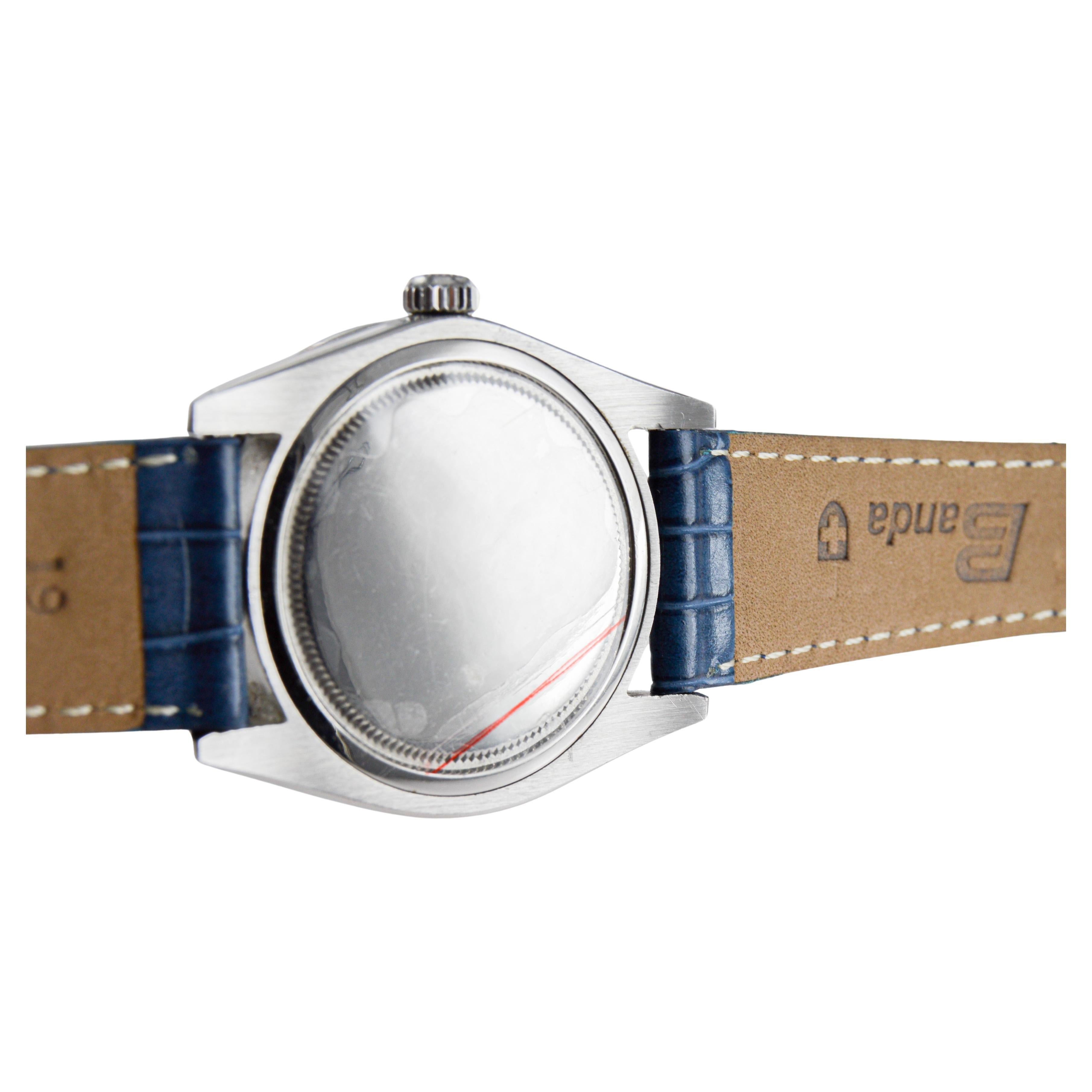 Rolex Steel Oysterdate with Custom Made Rolex Blue Dial and Diamond Bezel For Sale 11