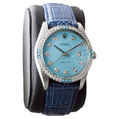 Rolex Steel Oysterdate with Custom Made Rolex Blue Dial and Diamond Bezel