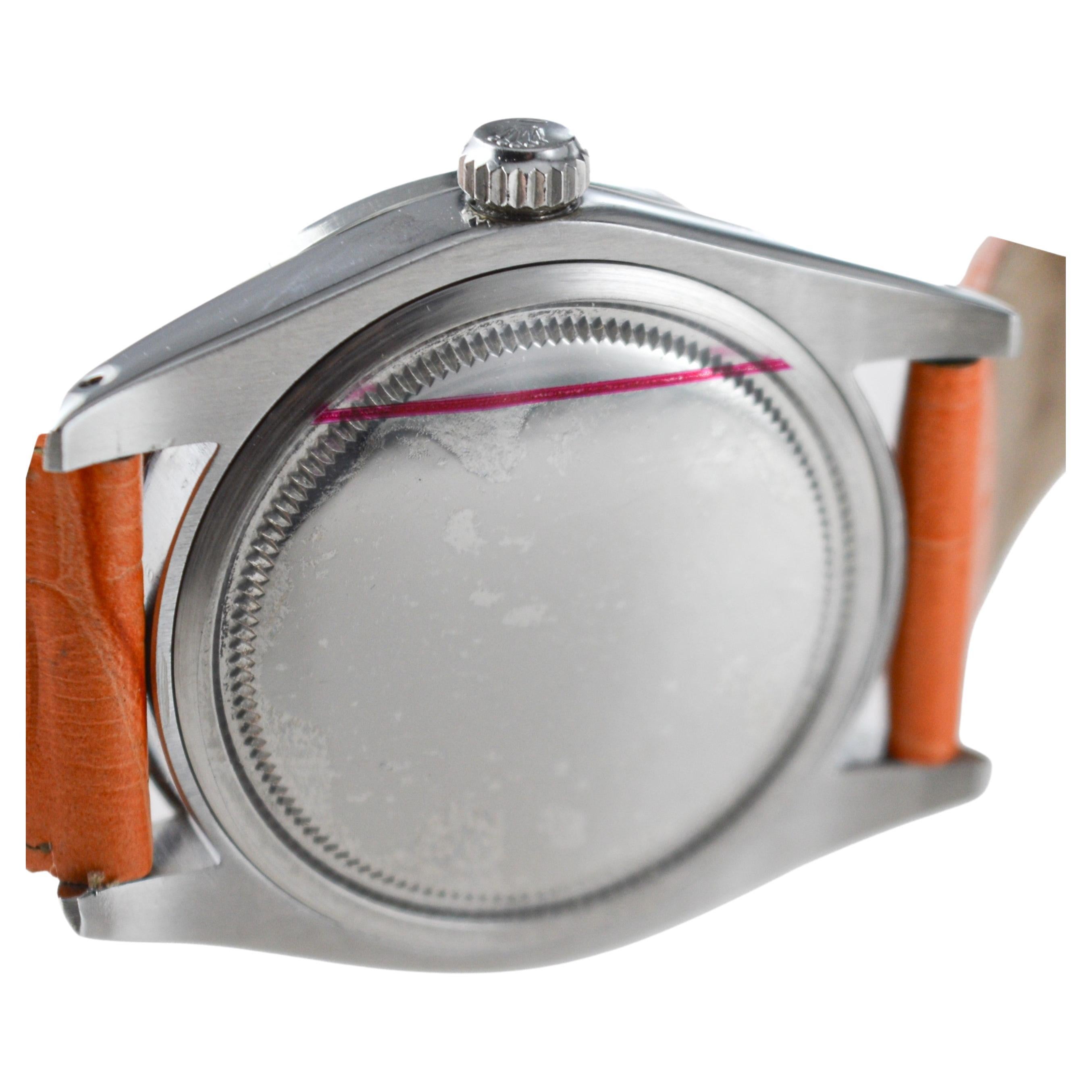 Rolex Steel Oysterdate with Custom Orange Diamond Dial and Bezel circa, 1970's 5