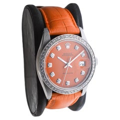 Rolex Steel Oysterdate with Custom Orange Diamond Dial and Bezel circa, 1970's