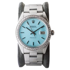 Used Rolex Steel Oysterdate with Custom Tiffany Blue Dial and Diamond Bezel 1970's