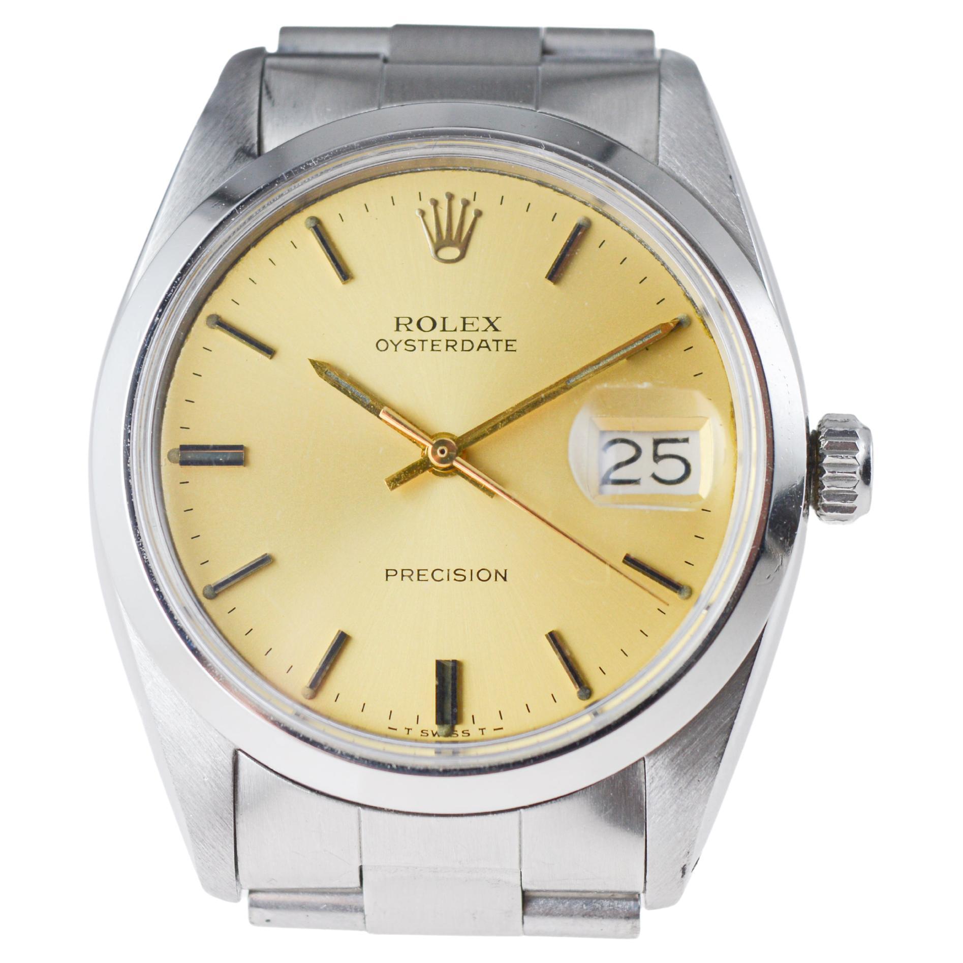 Rolex Steel Oysterdate with Factory Original Champagne Dial circa, 1960's For Sale 5