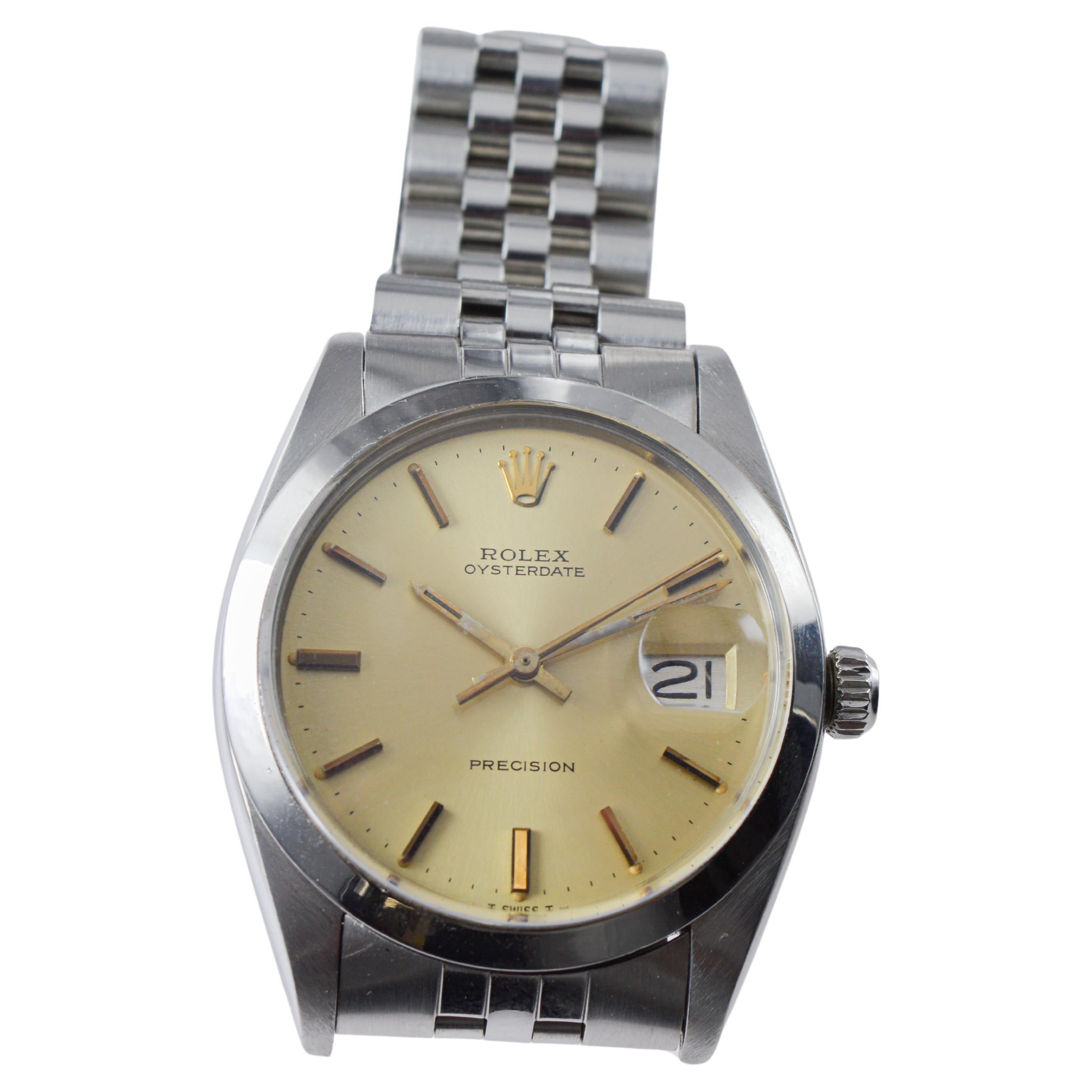 Rolex Steel Oysterdate with Factory Original Champagne Dial circa, 1960's For Sale 5