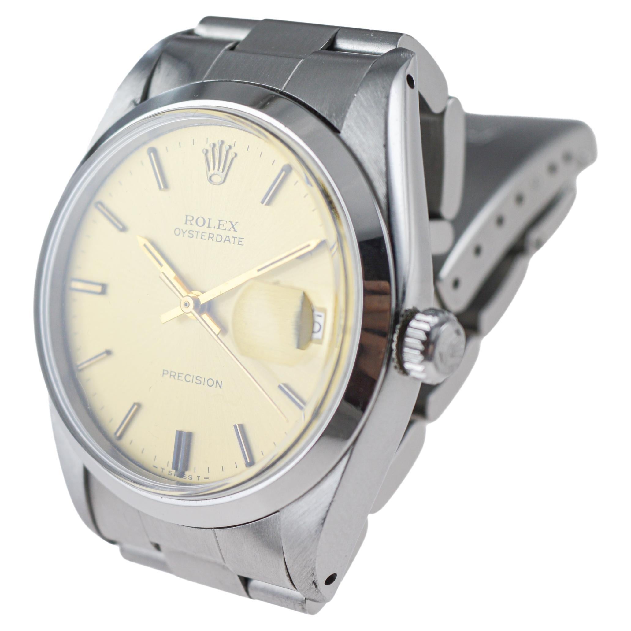 Rolex Steel Oysterdate with Factory Original Champagne Dial circa, 1960's For Sale 6