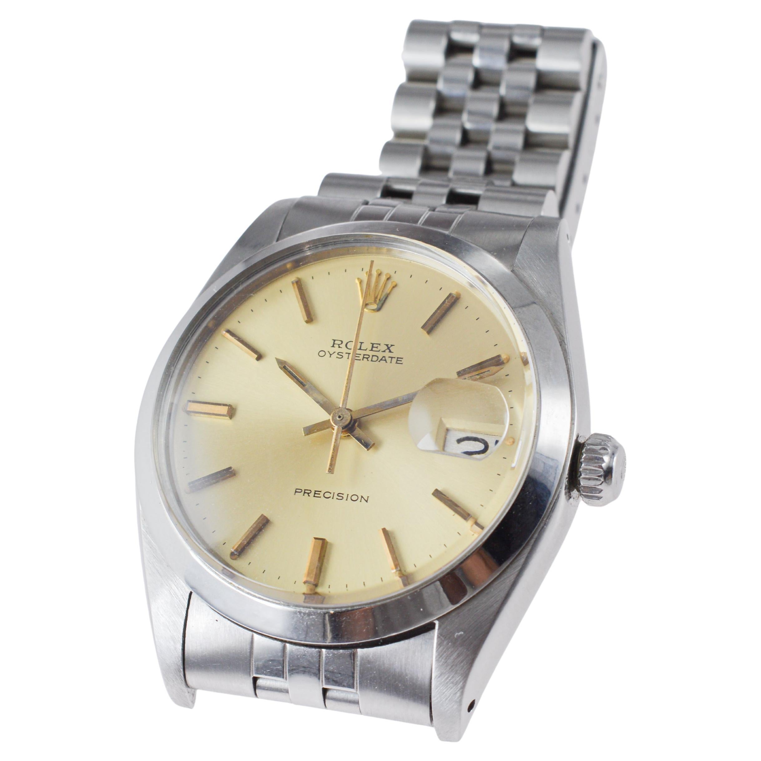 Rolex Steel Oysterdate with Factory Original Champagne Dial circa, 1960's For Sale 6