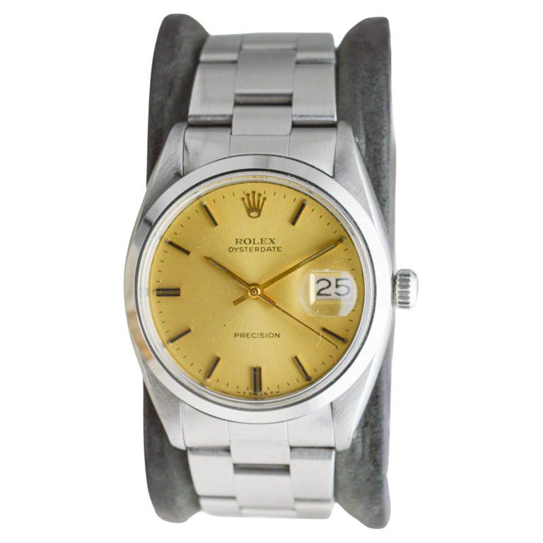 Rolex Steel Oysterdate with Factory Original Champagne Dial circa, 1960's For Sale 2