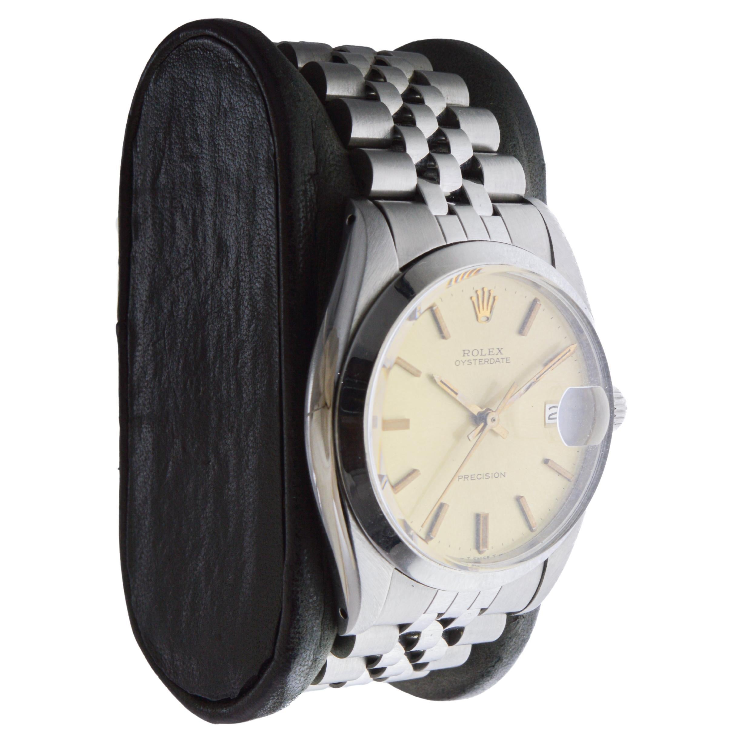 FACTORY / HOUSE: Rolex Watch Company
STYLE / REFERENCE: Oysterdate / Reference 6694
METAL / MATERIAL: Stainless Steel
CIRCA / YEAR: 1960's
DIMENSIONS / SIZE: Length 41mm 