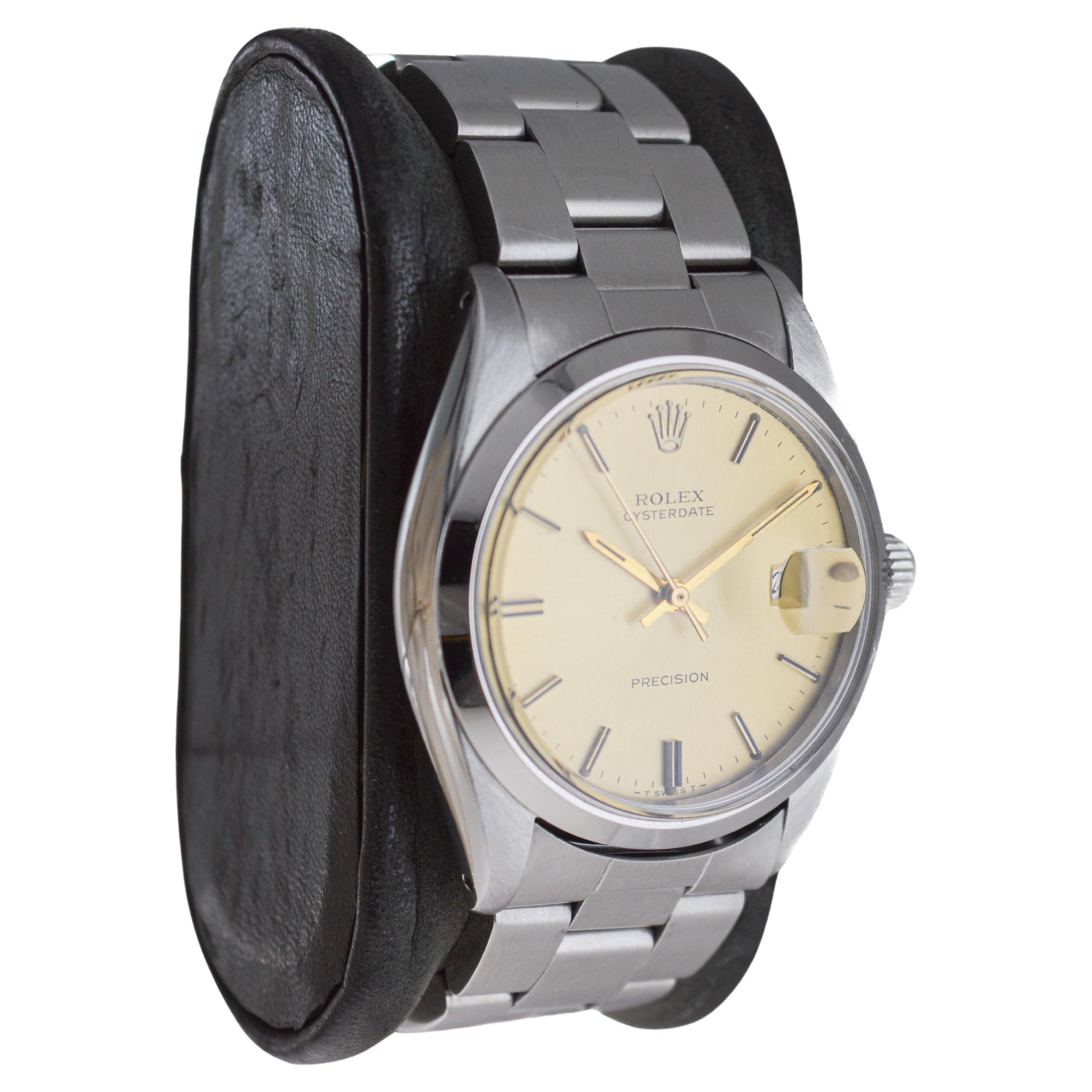Modern Rolex Steel Oysterdate with Factory Original Champagne Dial circa, 1960's For Sale