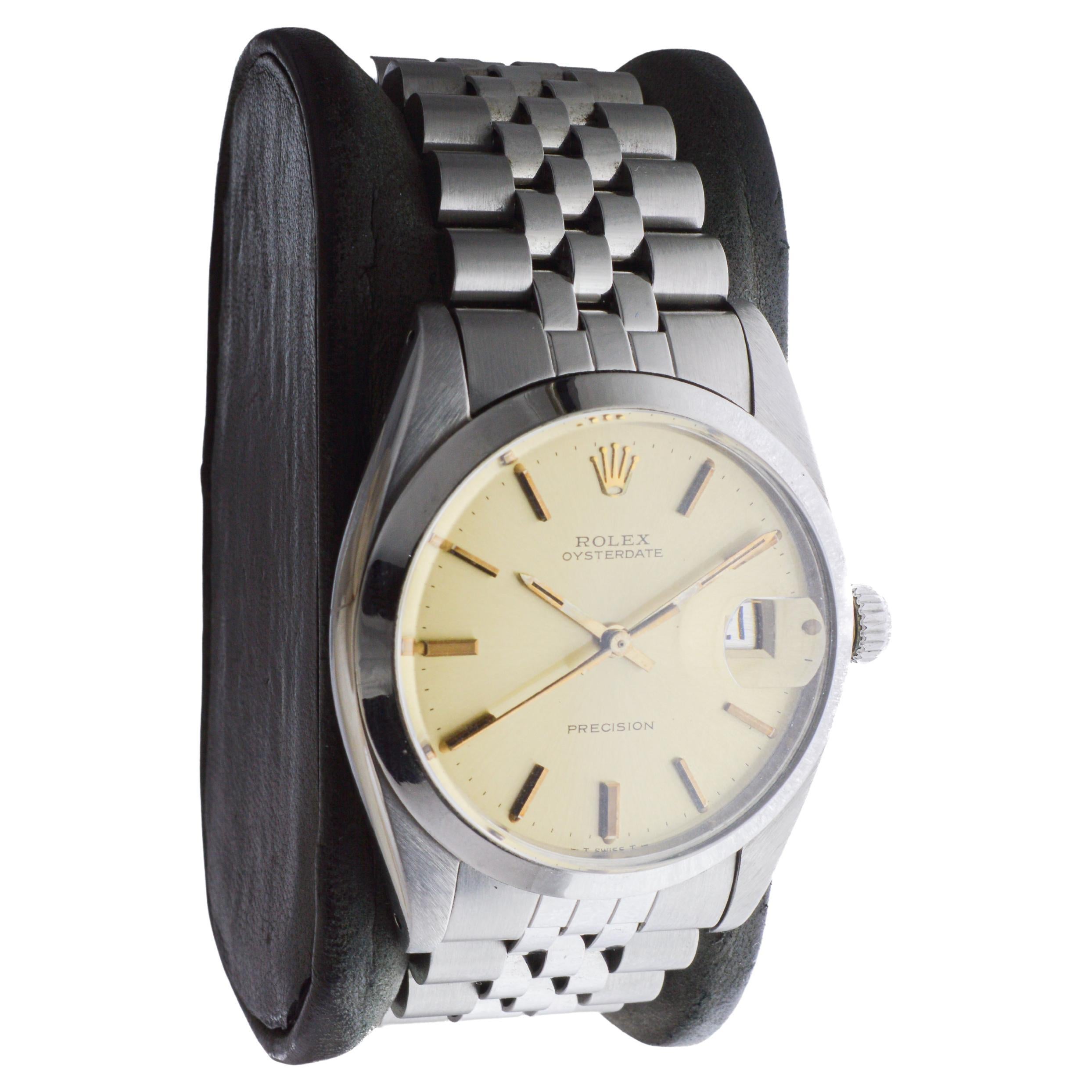 Modern Rolex Steel Oysterdate with Factory Original Champagne Dial circa, 1960's For Sale