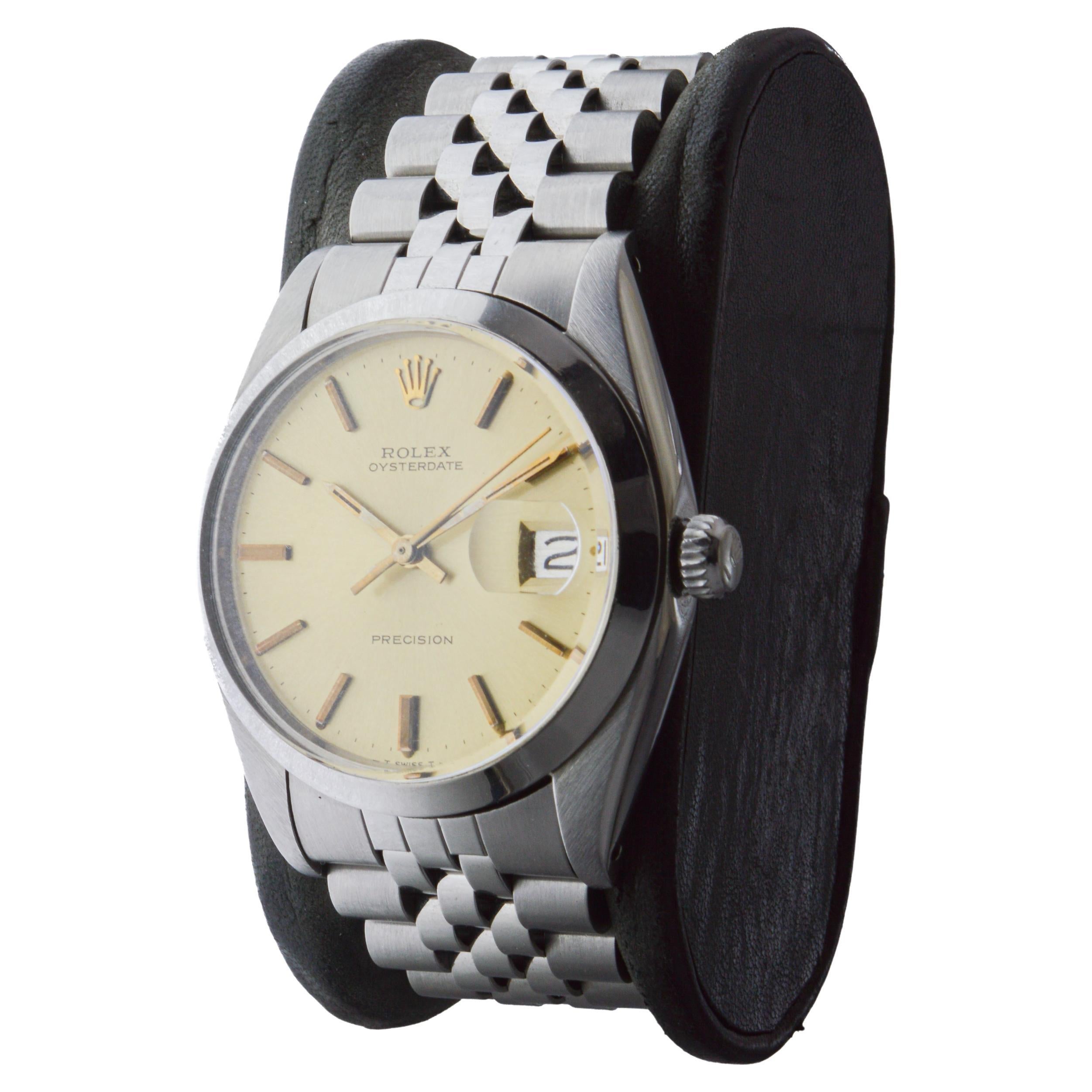 Rolex Steel Oysterdate with Factory Original Champagne Dial circa, 1960's For Sale 1