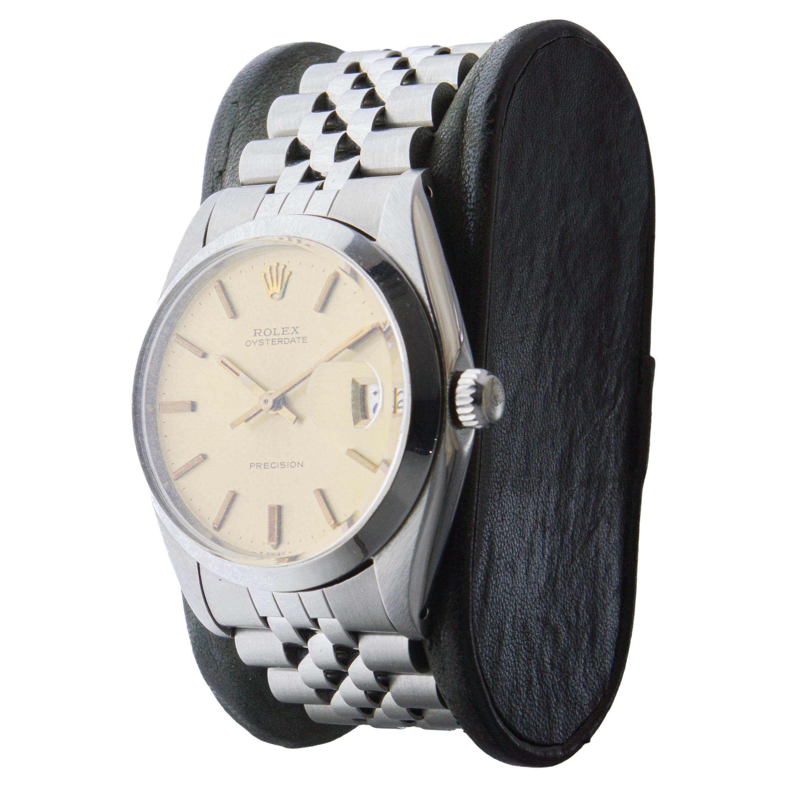 Rolex Steel Oysterdate with Factory Original Champagne Dial circa, 1960's For Sale 2