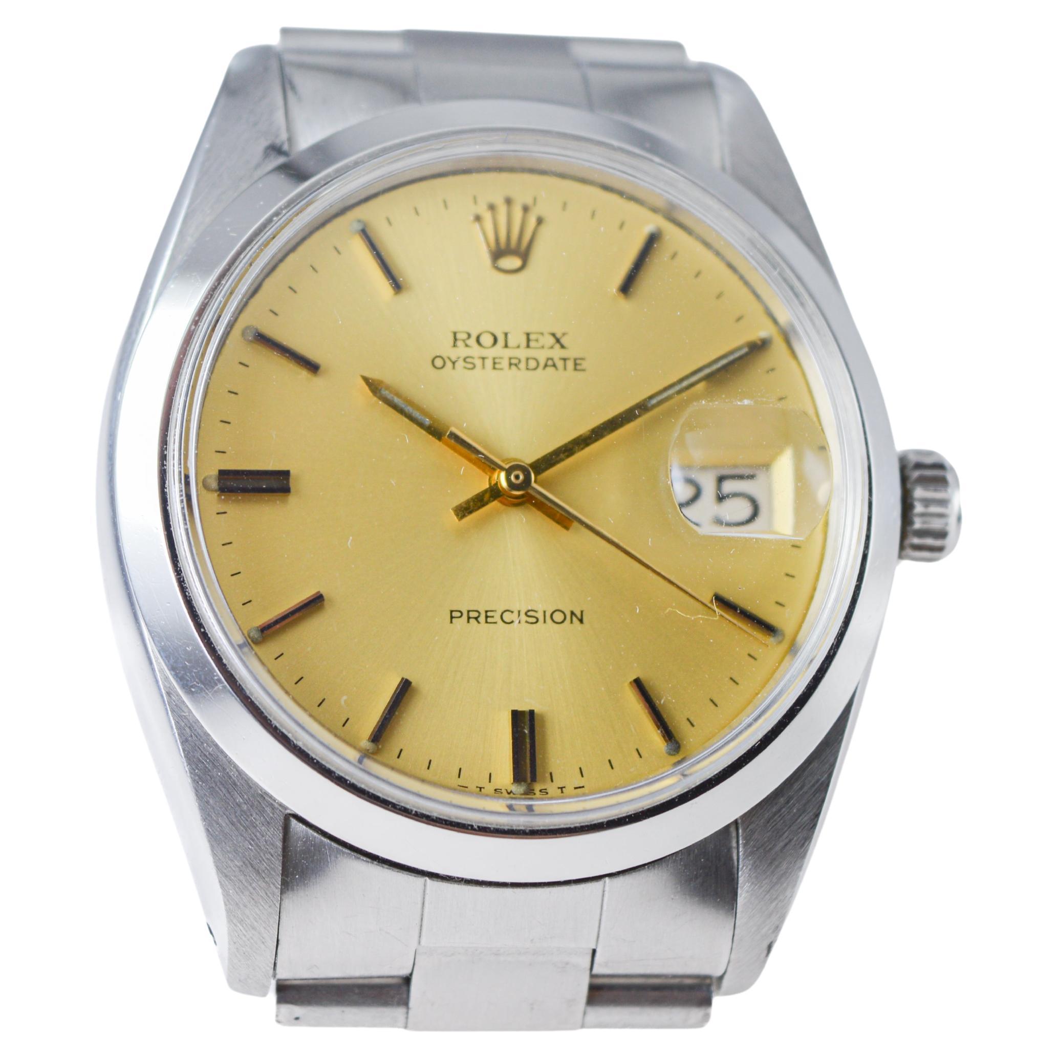 Rolex Steel Oysterdate with Factory Original Champagne Dial circa, 1960's For Sale 4
