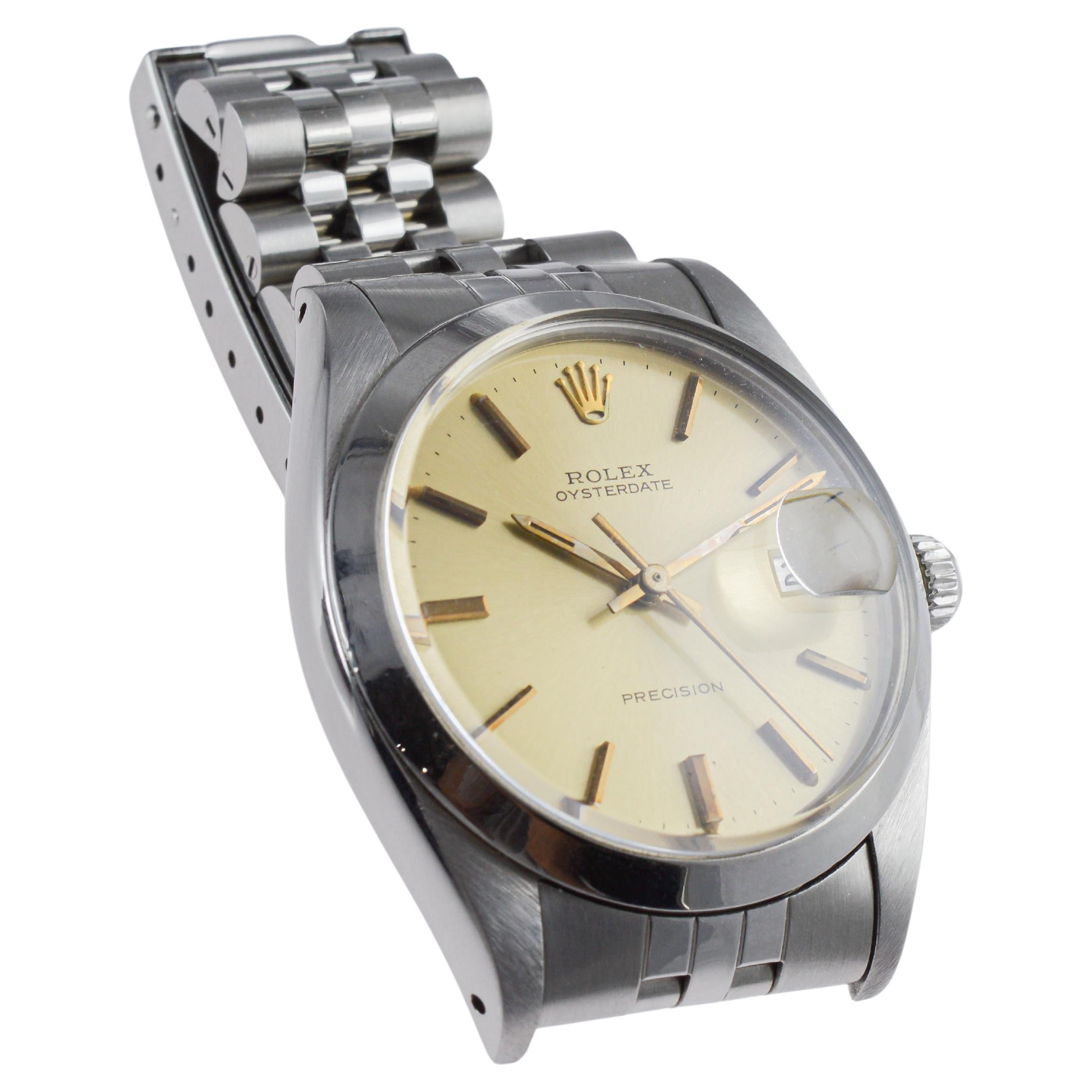 Rolex Steel Oysterdate with Factory Original Champagne Dial circa, 1960's For Sale 4