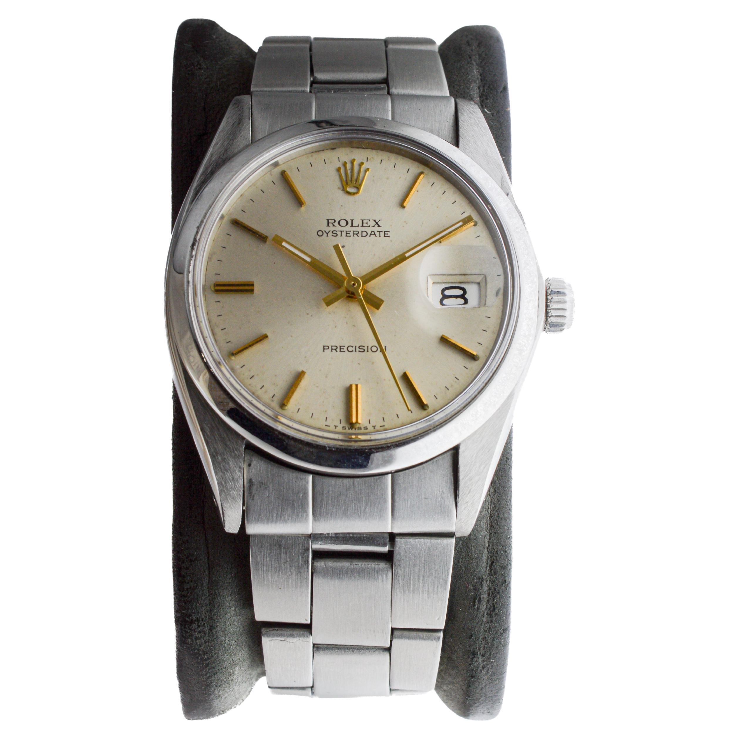 Women's or Men's Rolex Steel Oysterdate with Factory Original Champagne Dial circa For Sale