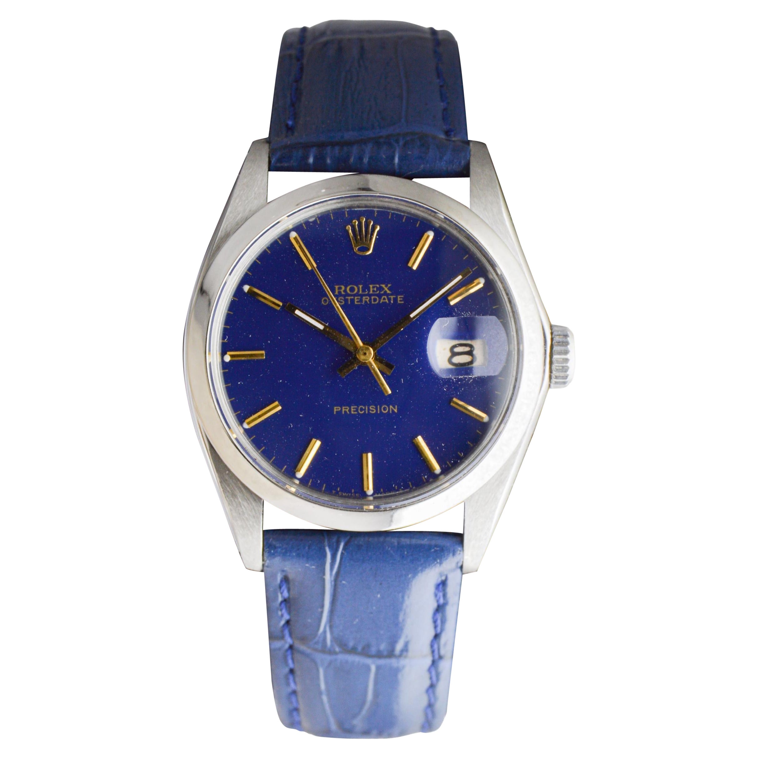 Rolex Steel Oysterdate avec cadran bleu foncé d'origine circa 1970's