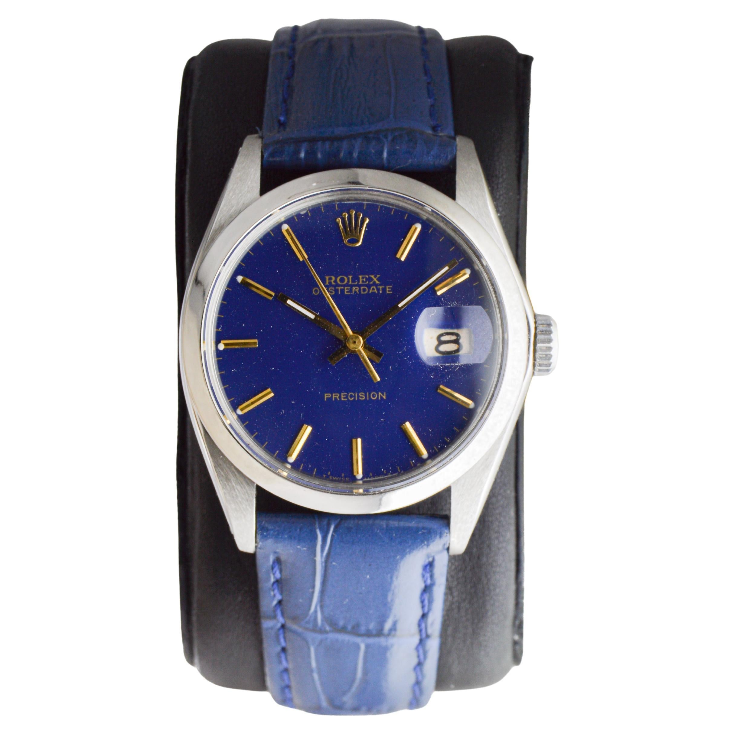 Rolex Steel Oysterdate with Factory Original Dark Blue Dial circa 1970
s