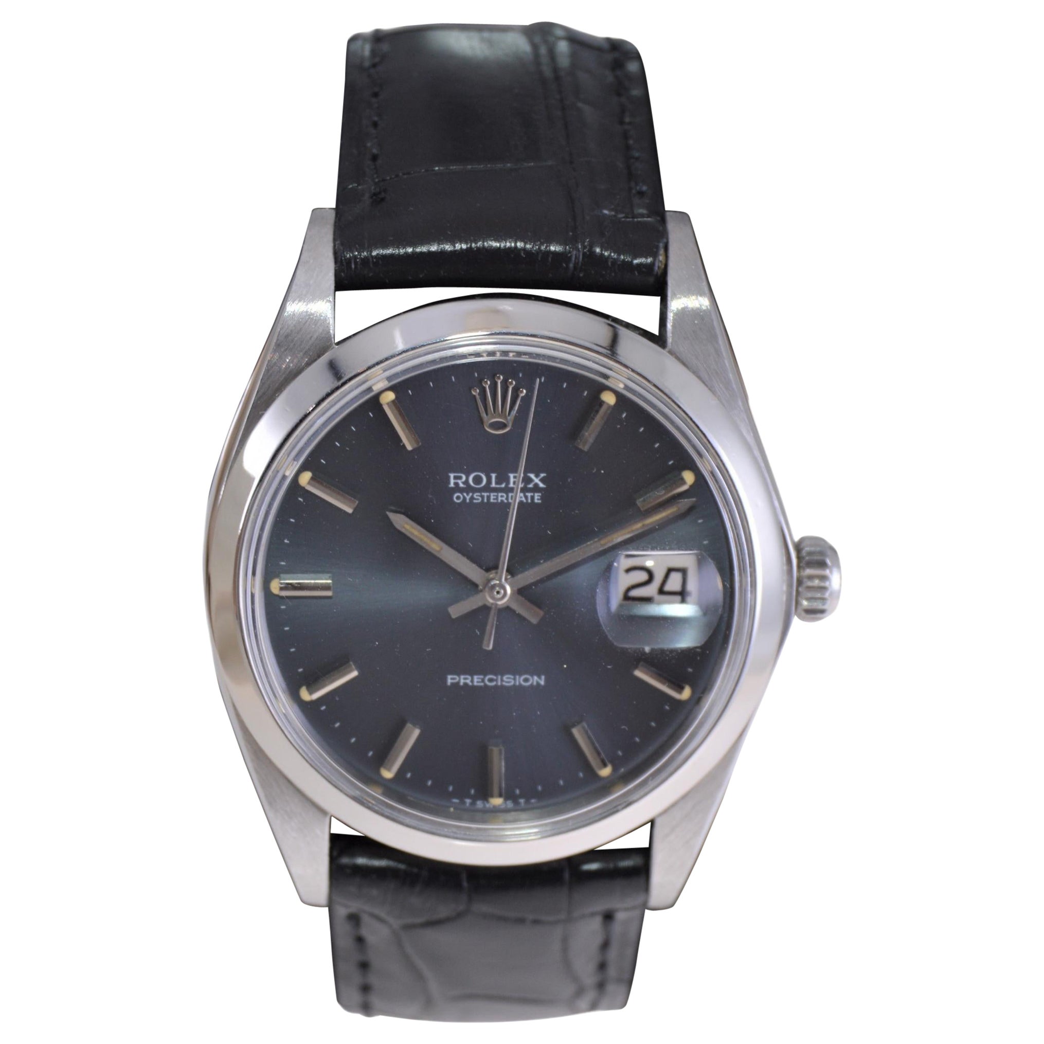Rolex Montre Oyster Date en acier avec cadran d'origine bleu foncé Sunburst, années 1970