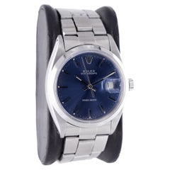 Rolex Montre Oysterdate en acier avec bracelet d'origine et cadran bleu tourbillonnant, années 1970