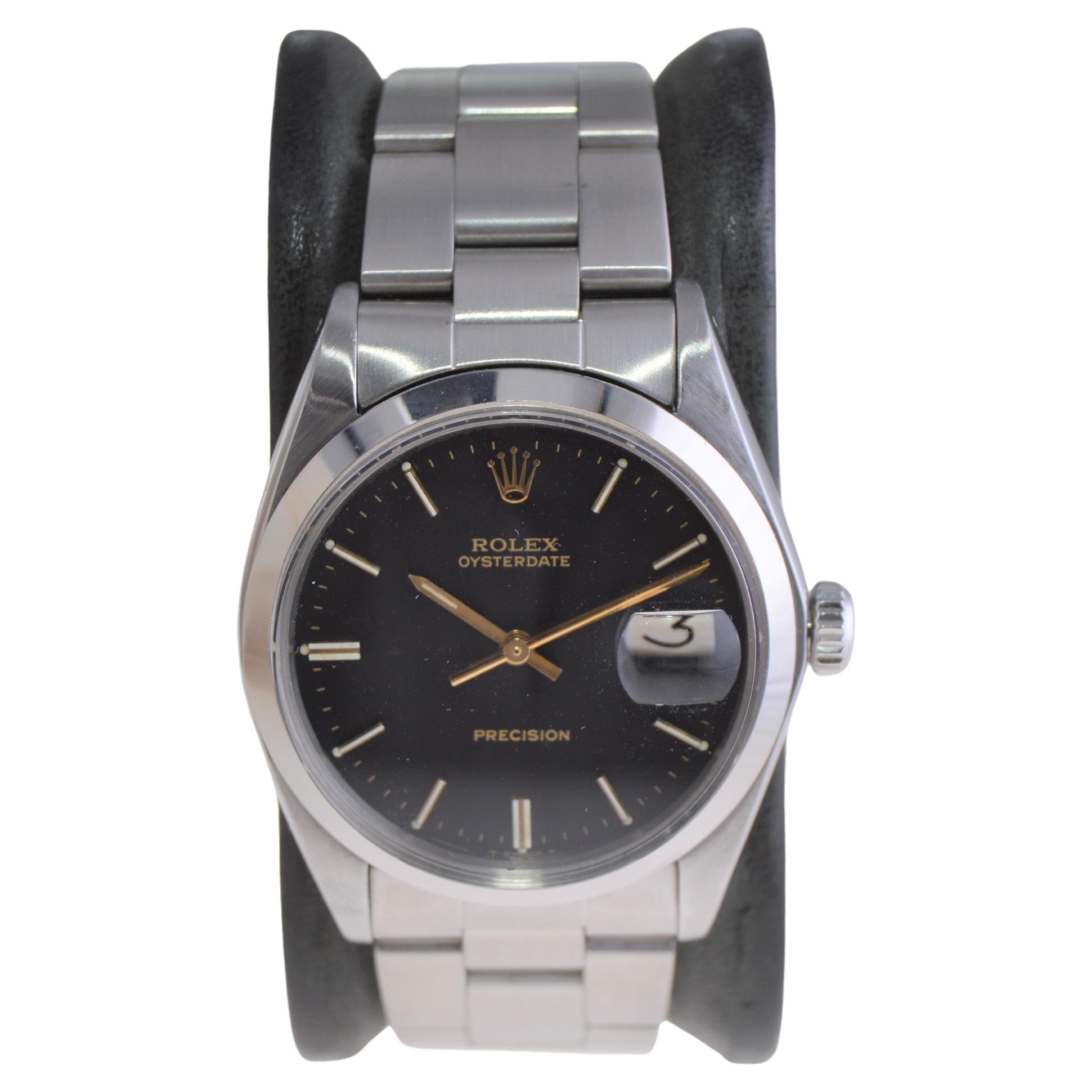 Rolex Steel Oysterdate with Original Oyster Bracelet & Rare Black Dial, 1972 For Sale