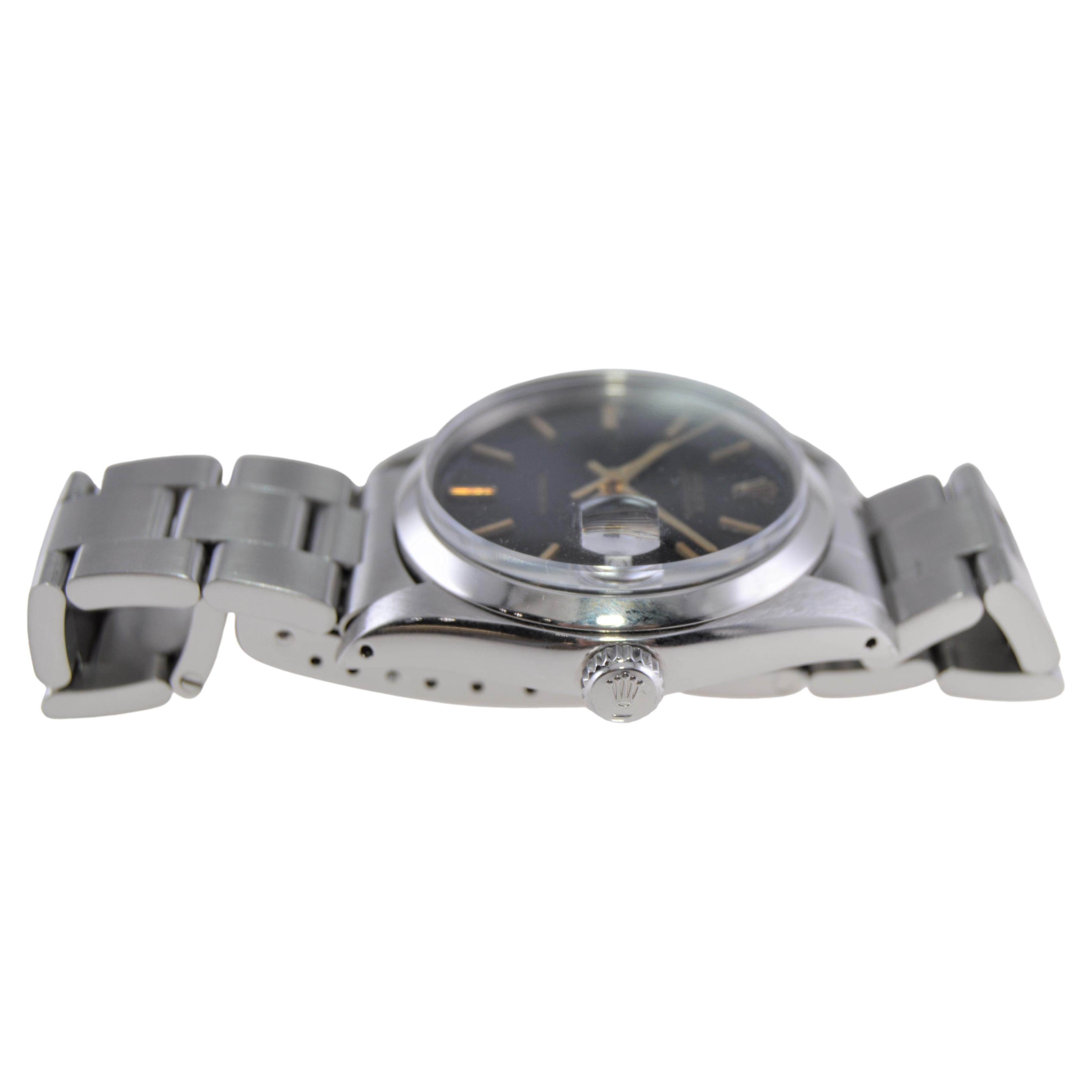 Rolex Steel Oysterdate with Original Oyster Bracelet & Rare Black Dial, 1979 For Sale 2
