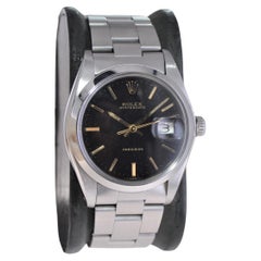 Rolex Steel Oysterdate with Original Oyster Bracelet & Rare Black Dial, 1979
