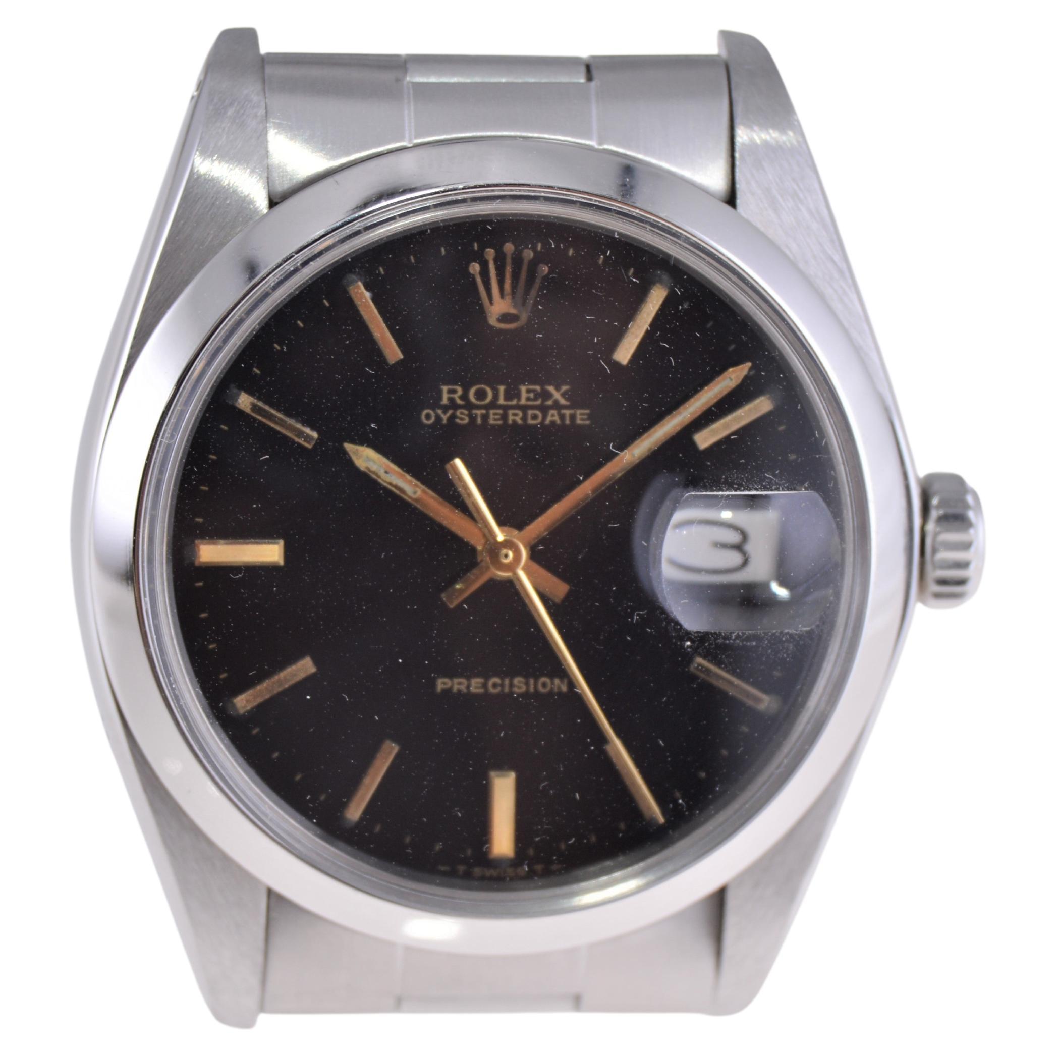 Modern Rolex Steel Oysterdate with Original Oyster Bracelet & Rare Black Dial, 1979